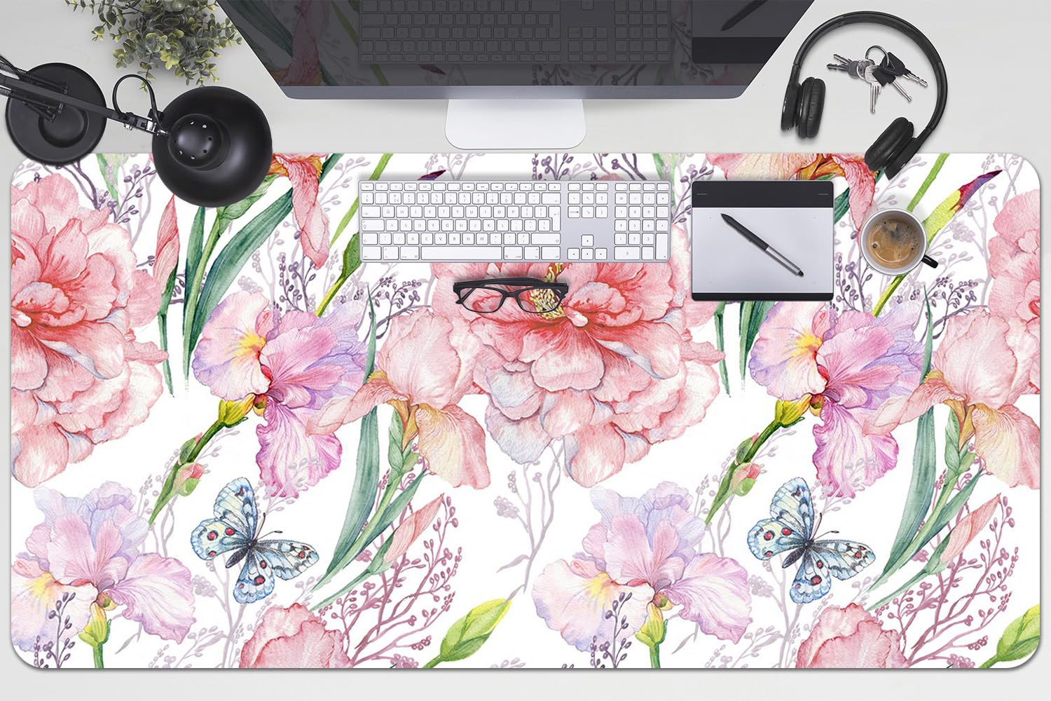Tappetino da Scrivania 100x50 cm Protezione e Decorazione in Vinile PVC Antiscivolo Impermeabile Facile da Pulire Superficie Protettiva per Ufficio e Casa - Fiori Peonie