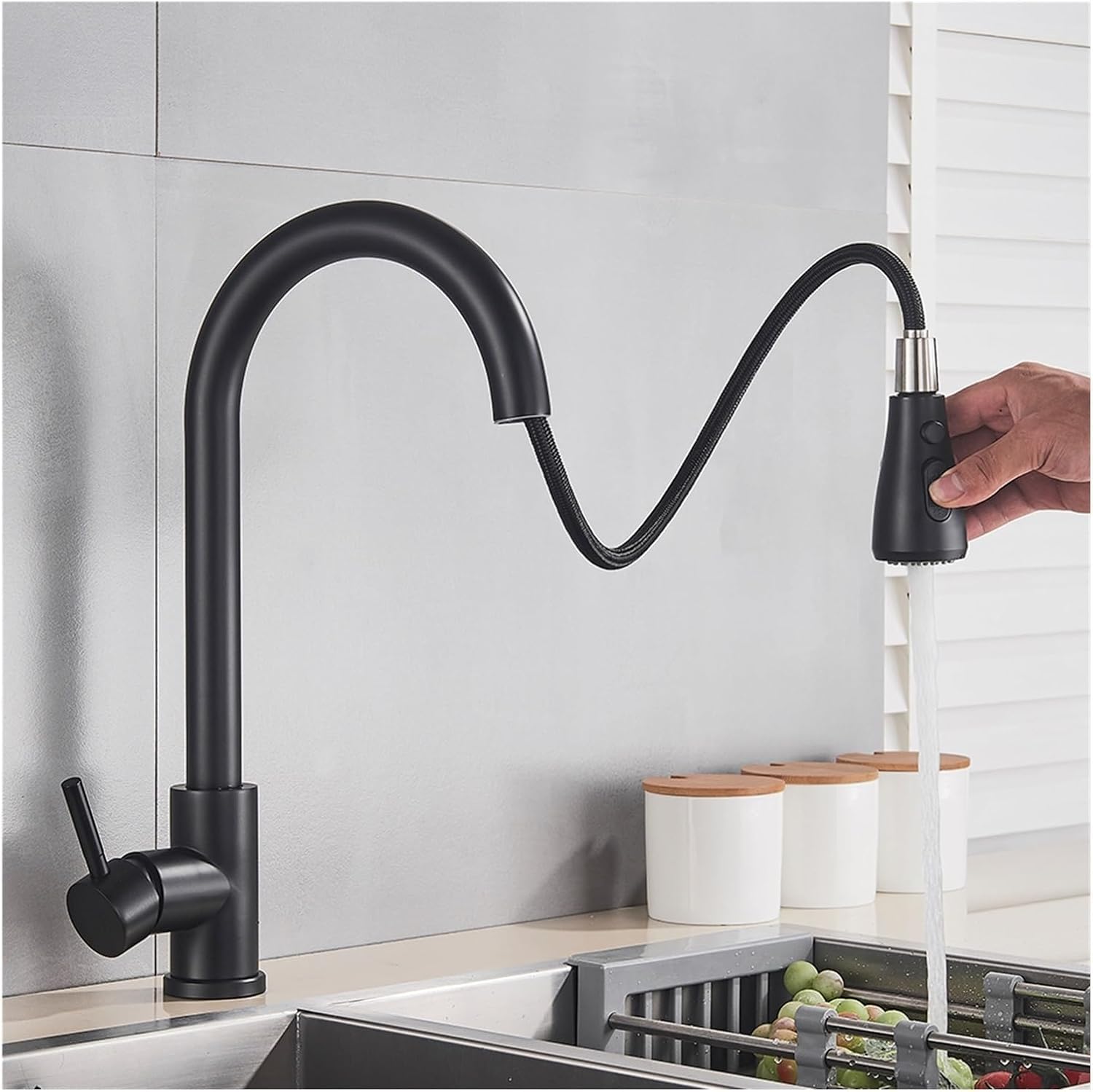 Rubinetto Lavello Cucina - Rubinetto Cucina con Doccetta Estraibile a 3 Modalità, Monocomando Miscelatore Cucina Nero, Alta Pressione Rubinetto Lavello Cucina Girevole a 360°, Rubinetti Cucina
