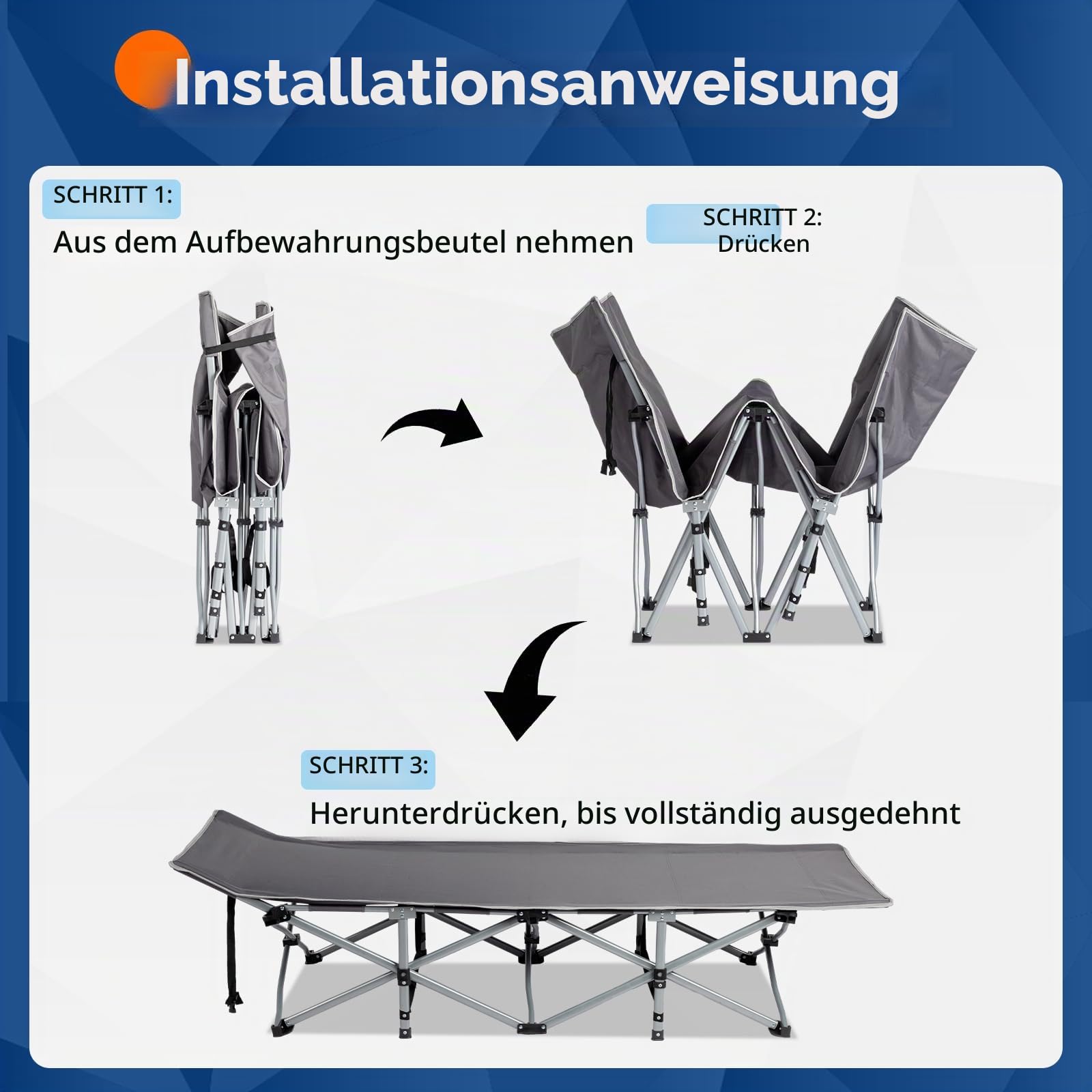 LEADZM Feldbett Klappbar mit Matratze，Campingbett faltbar für Erwachsene, 190x71x36 cm, Stahlrahmen, strapazierfähig & tragbar für Camping,Outdoor und Indoor, mit Aufbewahrungstasche