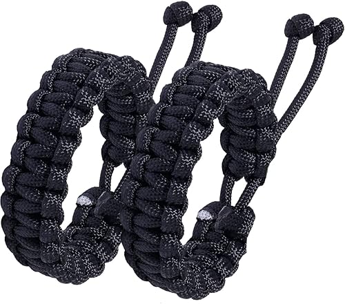 Jewever Paracord - Pulseras de supervivencia trenzadas de cuerda paracord hecha a mano para parejas hombres y mujeres tamaño ajustable juego de 2