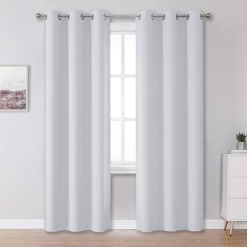 Miniatura 1 de DUALIFE Cortinas blancas grisáceas de 90 pulgadas de largo para decoración de salón, 50% de bloqueo de luz, cortinas de privacidad interior para