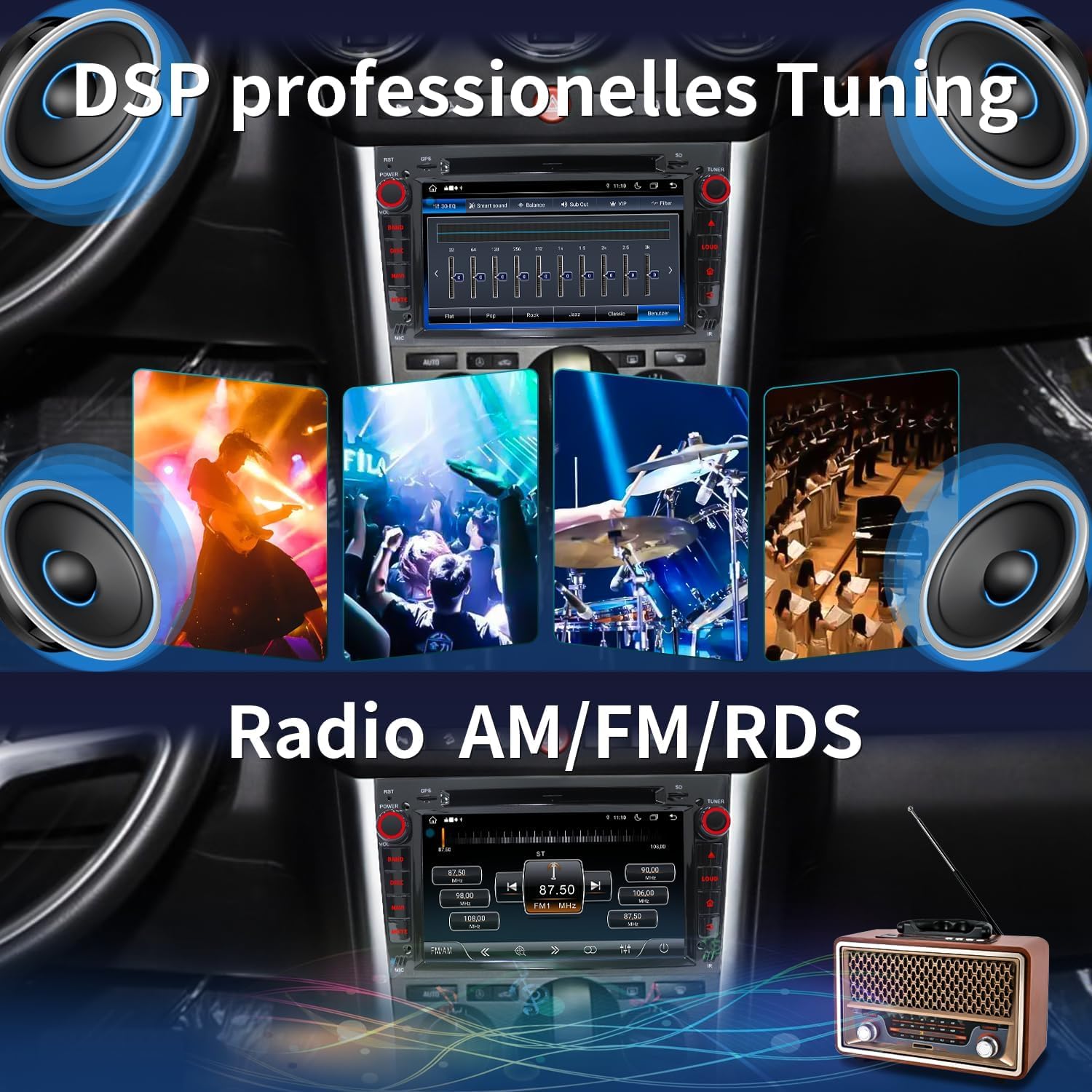 Android Autoradio mit CarPlay für Opel Corsa D/Astra H/Zafira B/Corsa C/Vectra C [Android 14.0, 4+64GB, 2 DIN, 2.0GHz], Touchscreen Bluetooth Navi/WiFi, Lenkradsteuerung, Mirrorlink, DVD