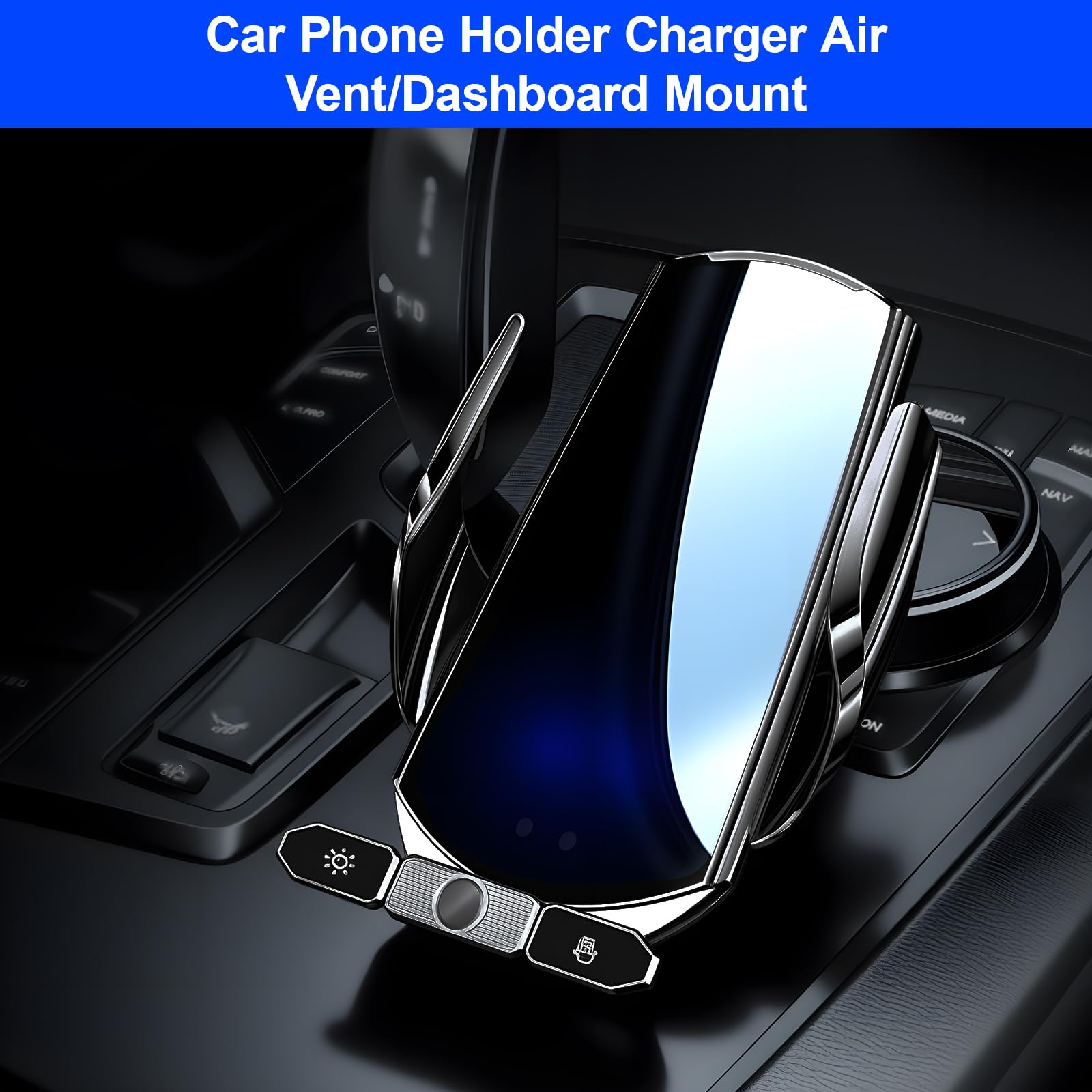 Supporto per telefono da auto con caricatore wireless, caricatore wireless da auto 15W a ricarica rapida, supporto con aggancio automatico a ventosa per auto/cruscotto/bocchetta dell'aria/parabrezza