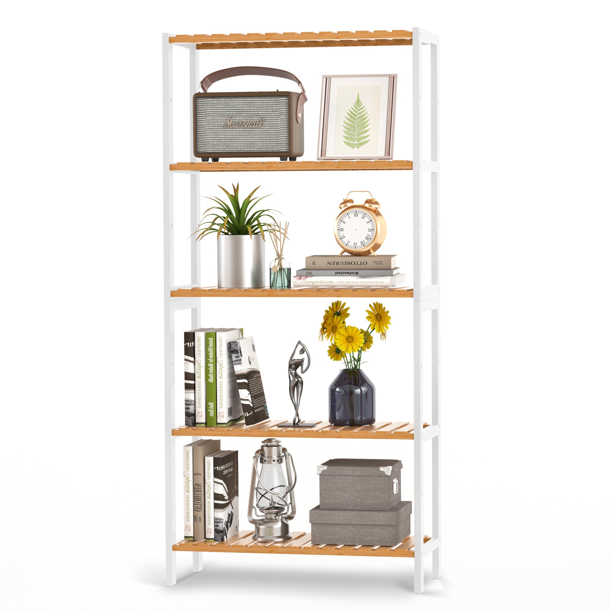 VASMIA Badkamerkast, Badkamerkast, Keukenplank, Smalle Schoenenrek met 3 Niveaus, Bamboe Staande Kast, 26 x 60 x 66 cm, voor Badkamer, Woonkamer, Hal, Keuken, Slaapkamer, Wit en Natuur