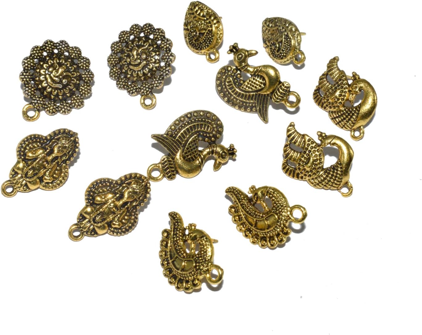 Random Design Metal Antique Golden Studs Earrings Making Combo Pack of 12 Pair Gold Stud STU-002