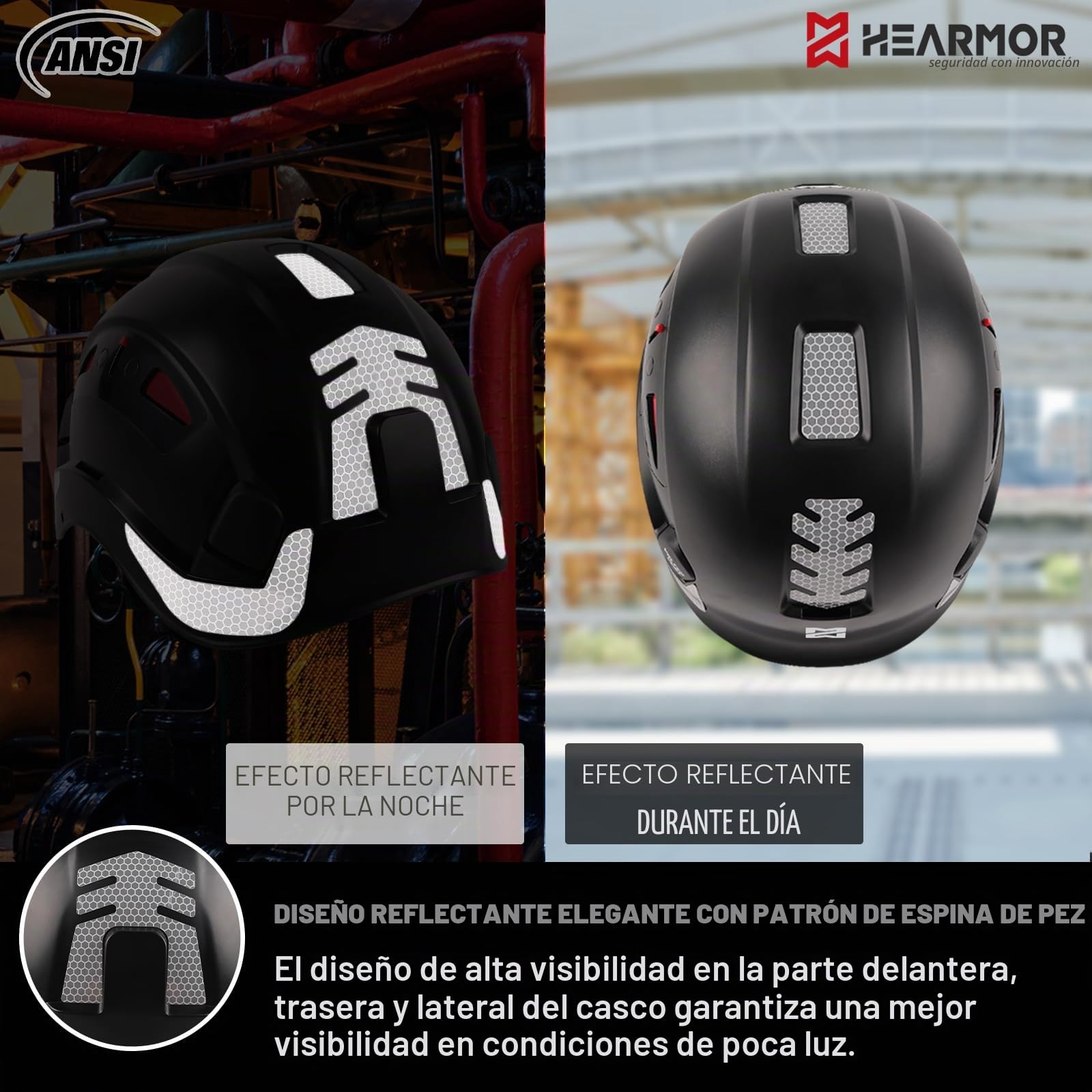 HEARMOR Casco de seguridad para casco de protección de obras, EN 397, casco de trabajo ventilado para adultos, sistema de trinquete ajustable con visera opcional en transparente y ahumado