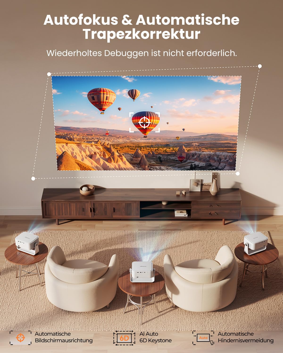 iSinbox 4K Beamer Outdoor mit Netflix, 2x20W Dolby & DTS, HDR10+, WiFi 6 | Schwenkbarer Ständer,Auto Screen Fit, KI-Autofokus, 6D-Keystone, Bluetooth 5.4 Projector für Heimkino, Gartenkino & Gaming