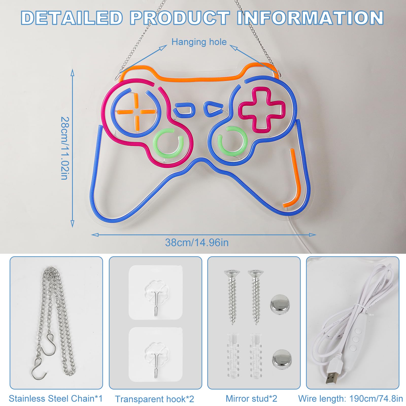 Neonlicht Schild, LED-Umgebungslicht, Leuchtreklame, Gaming Zone Panda Lichtzeichen, Neonschilder für Spielzimmer Wand, Spielzimmer, Kinderzimmer, Schlafzimmer, Wohnzimmer Wanddekorationen (Gamepad)