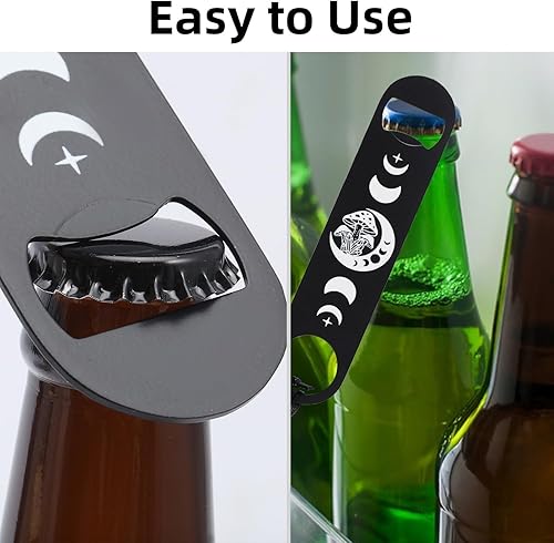 Miniatura 3 de GLOBLELAND Abridor de botellas de acero inoxidable de 7 pulgadas de fase lunar y hongos con cable de poliuretano, abrebotellas de cerveza, abridor