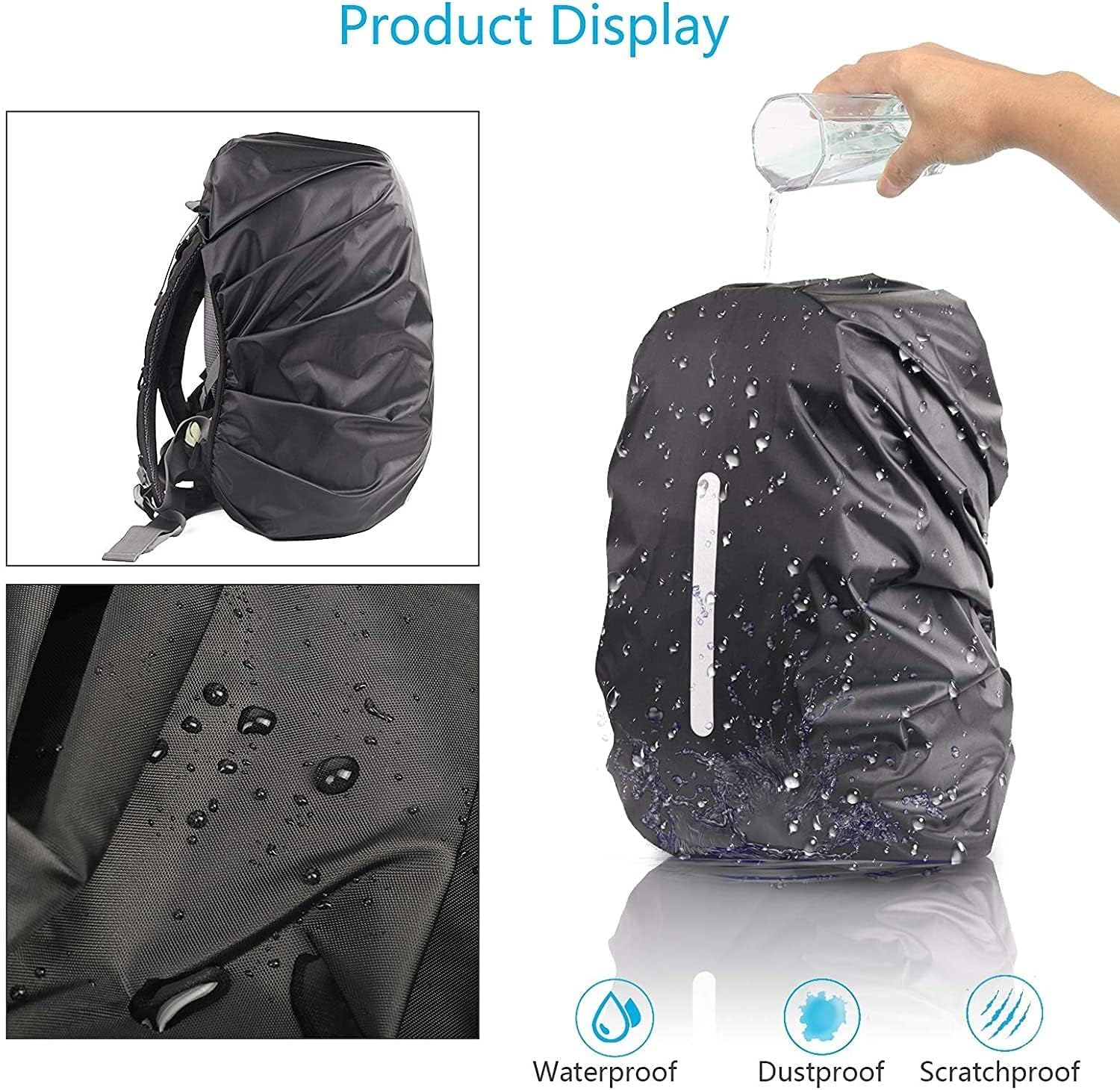 Waterproof Backpack Rain Cover with Reflective Strap (8-70L), 2 Adjustable Anti Slip Cross Buckle Strap, Rainproof Snowproof, Black M (for 26-40L Backpack)