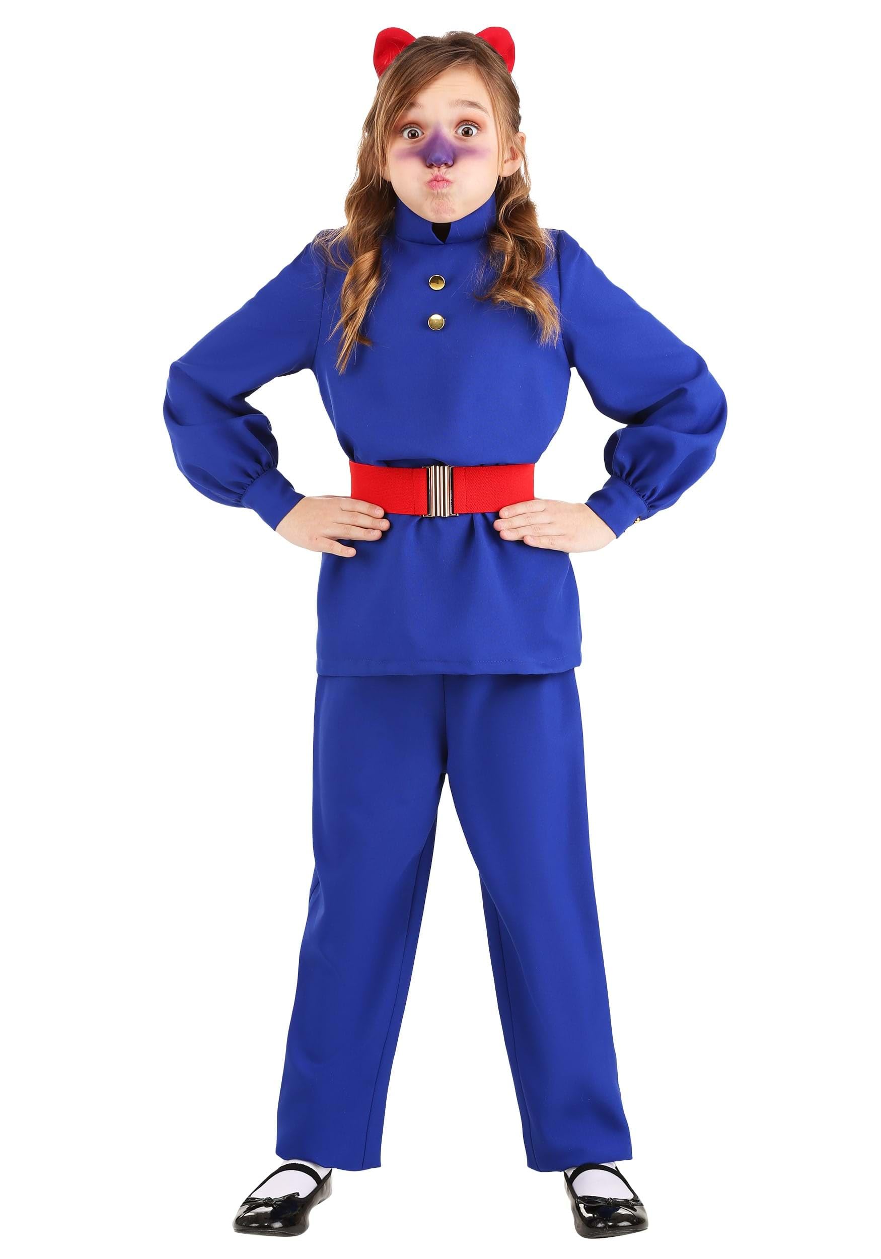 Girls Gum-Chewing Ticket Winner Halloween Costume | Kids Violet Outfit with Tunic, Pants, Belt, and Hair Bow
