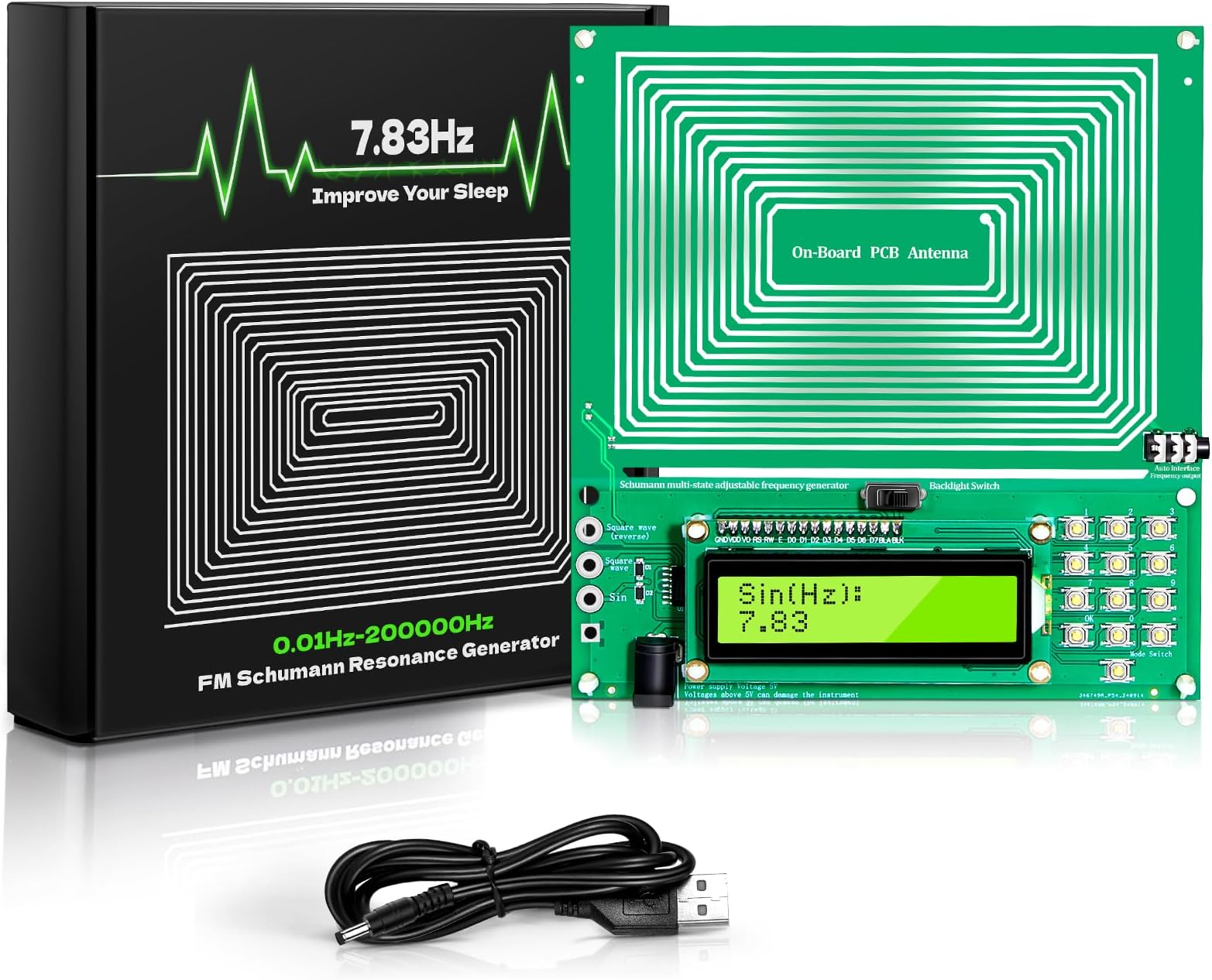 Adjustable Schumann Resonance Generator (0.01Hz-20kHz) | Healing Frequency Generator, Rife Machine, 7.83Hz Sleep Aid, Stress Relief, Relaxation, Meditation & Yoga Enhancer, USB Powered