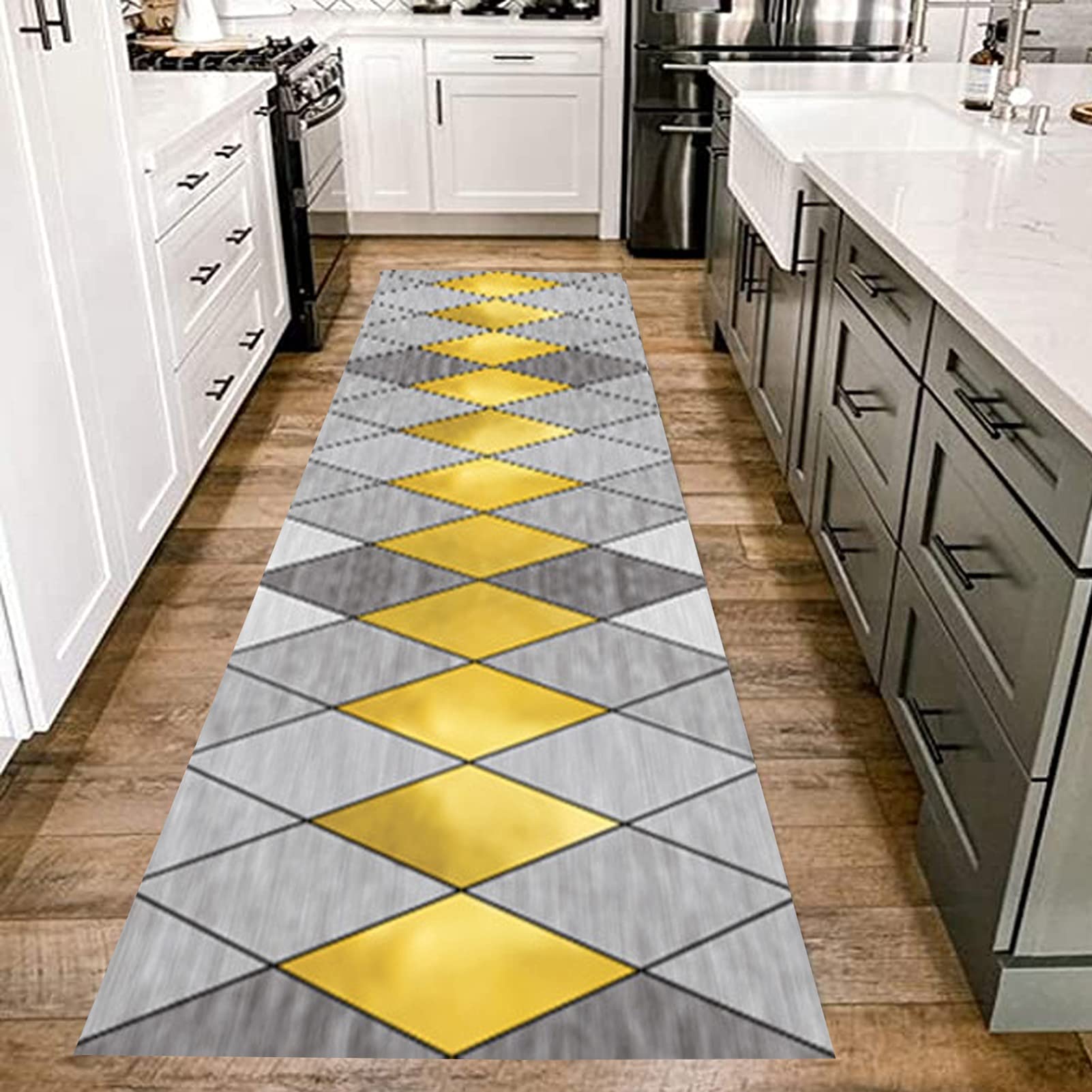 ksxnkhk Geometric Hallway Hall Runner Narrow Rugs 1m/1.5m/2m/2.5m/3m/3.5m/4m/4.5m/5m/5.5m/6m Long Carpet for Kitchen Stairs Corridor-Grey/Yellow (Size : 70x150cm/2.3ftx4.9ft)
