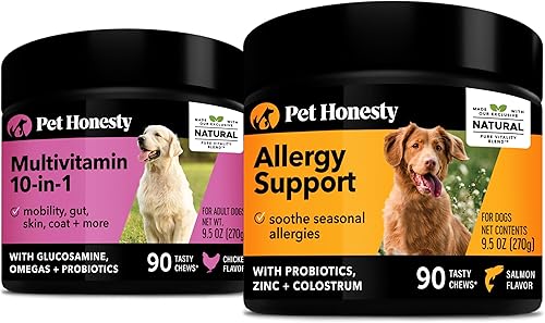 PetHonesty - Paquete de suplemento multivitamínico multivitamínico suave para masticar Alergias a la piel y al polen estacional Alivio de la