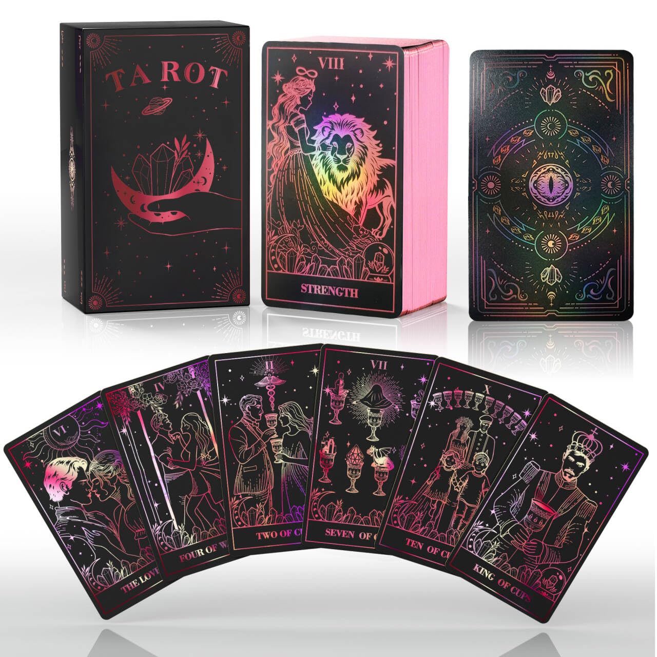 ACELION Rose Gold Foil Edge Tarot Card Set with Guide, Tarot Cards78 Pieces of Tarot Cards with Gold foil on The Surface Fortune-Telling Game, Tarot for Beginners