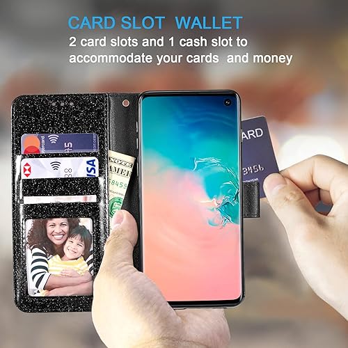 Miniatura 2 de UEEBAI Funda tipo cartera para Samsung Galaxy S10 Plus, de piel sintética con purpurina de alta calidad, ranuras para tarjetas, funda con función