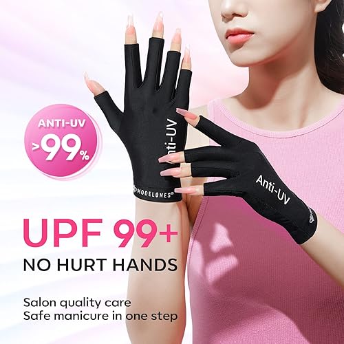 Miniatura 2 de modelones Guantes profesionales de protección UV UPF99+ y cepillo de uñas acrílicas, tamaño 8, cerdas de pelo Kolinsky 100% puro, mango de madera