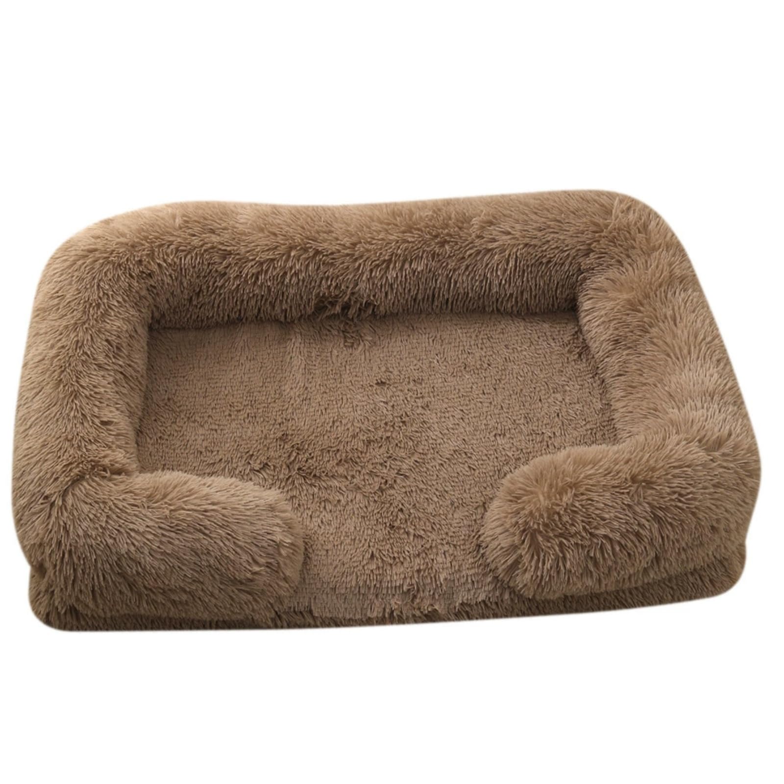 Mateju Plush Pet Bed Rectangle, Fluffy Pet Cushion Thick Warm Soft Plush Dog Cat Bed for Indoor Calming Puppy Kitten Petbed with Non Slip Bottom, Removable Washable (Light Brown,M 57x45cm)