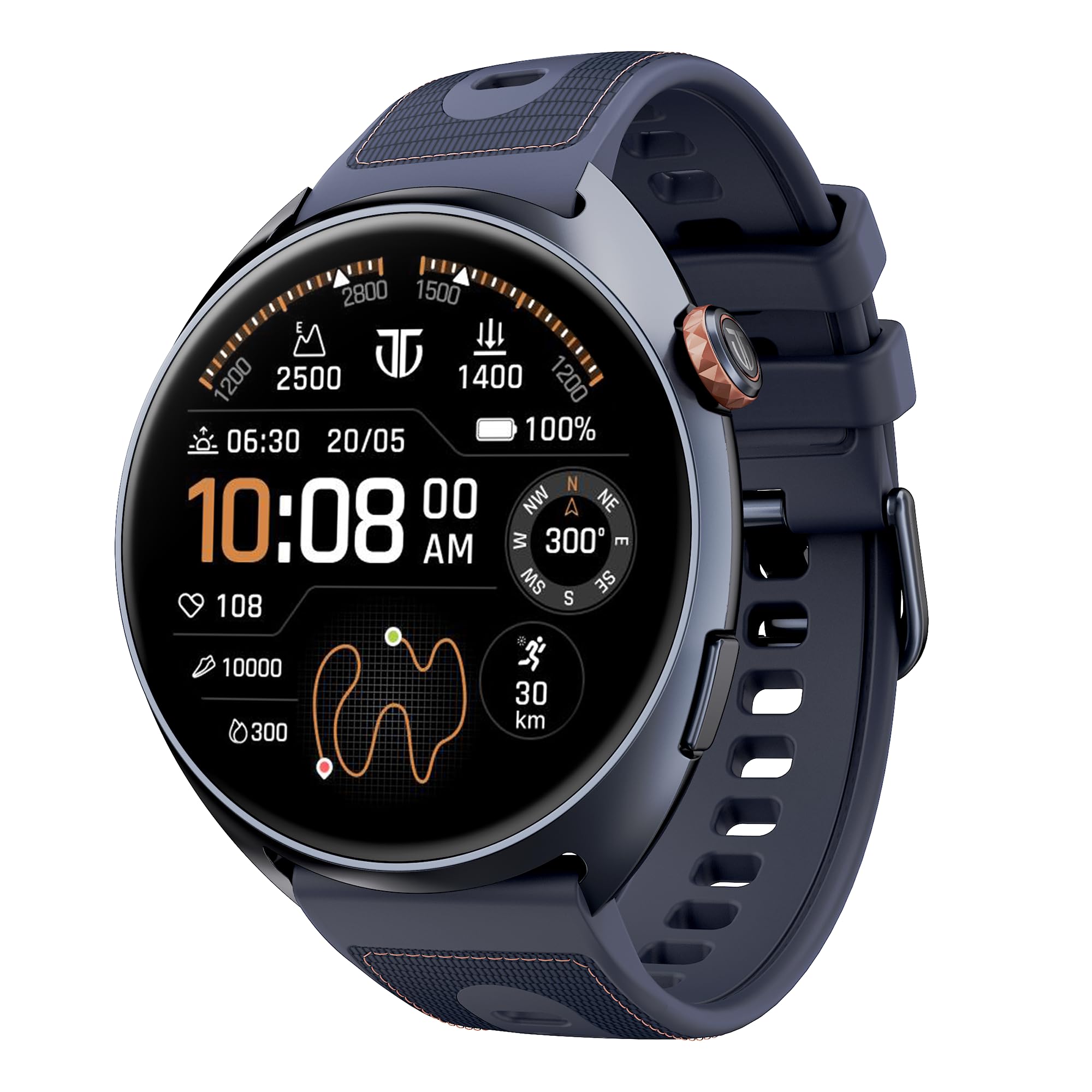 Titan Celestor 2.0 Smartwatch with 1.43" inch AMOLED Display, Dual Band GPS, ABC, Offline Maps, 5 ATM, Training Load & Readiness, Running Courses, Offline Music, Q, Hybrid Strap​ - Orion Blue-image-9