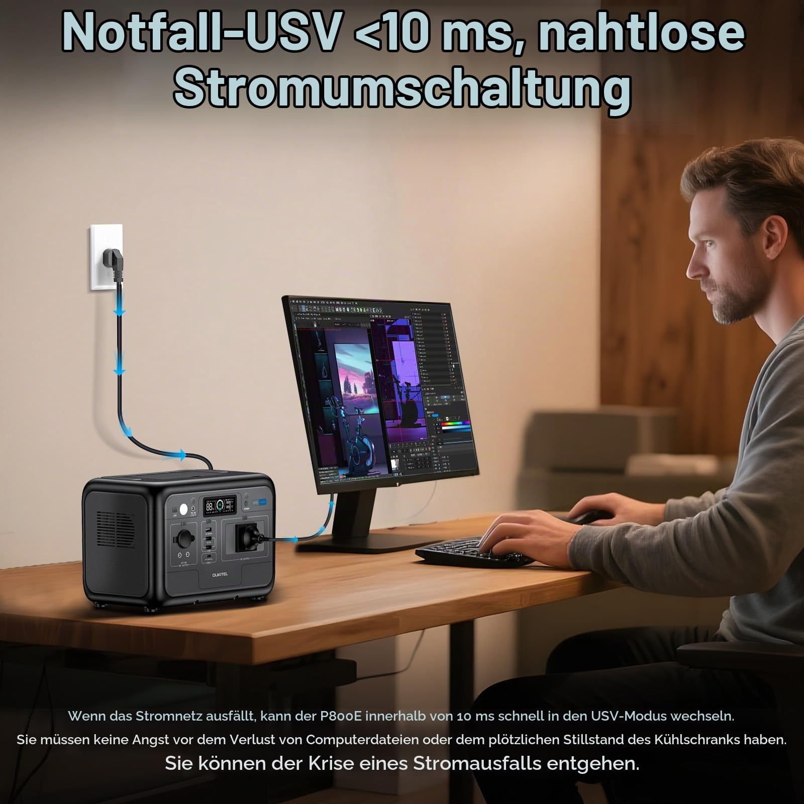 OUKITEL P800E Tragbare Powerstation 800W, Solargenerator 512Wh LiFePO4 Batterie, 55 Min Schnellladung, AC-Ausgang mit 1600W Spitzenleistung, Notstromversorgung für Outdoor, Camping, Wohnmobil