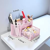 Vista 3 de Desktop Organizer with Pencil Pen Holder and Accessories Offering 8 Compartments and 1 Drawer for Home, School and Office. (Cherry Blossom Pink)