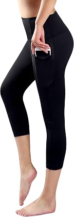 Neonysweets Womens Non-See Through Capri Workout Leggings Running Yoga Pants with Pockets