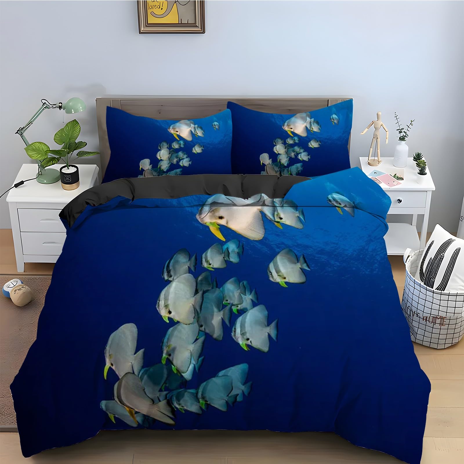 Housse de couette 160x200 ocean en microfibre fermeture eclair invisible et ultra douce