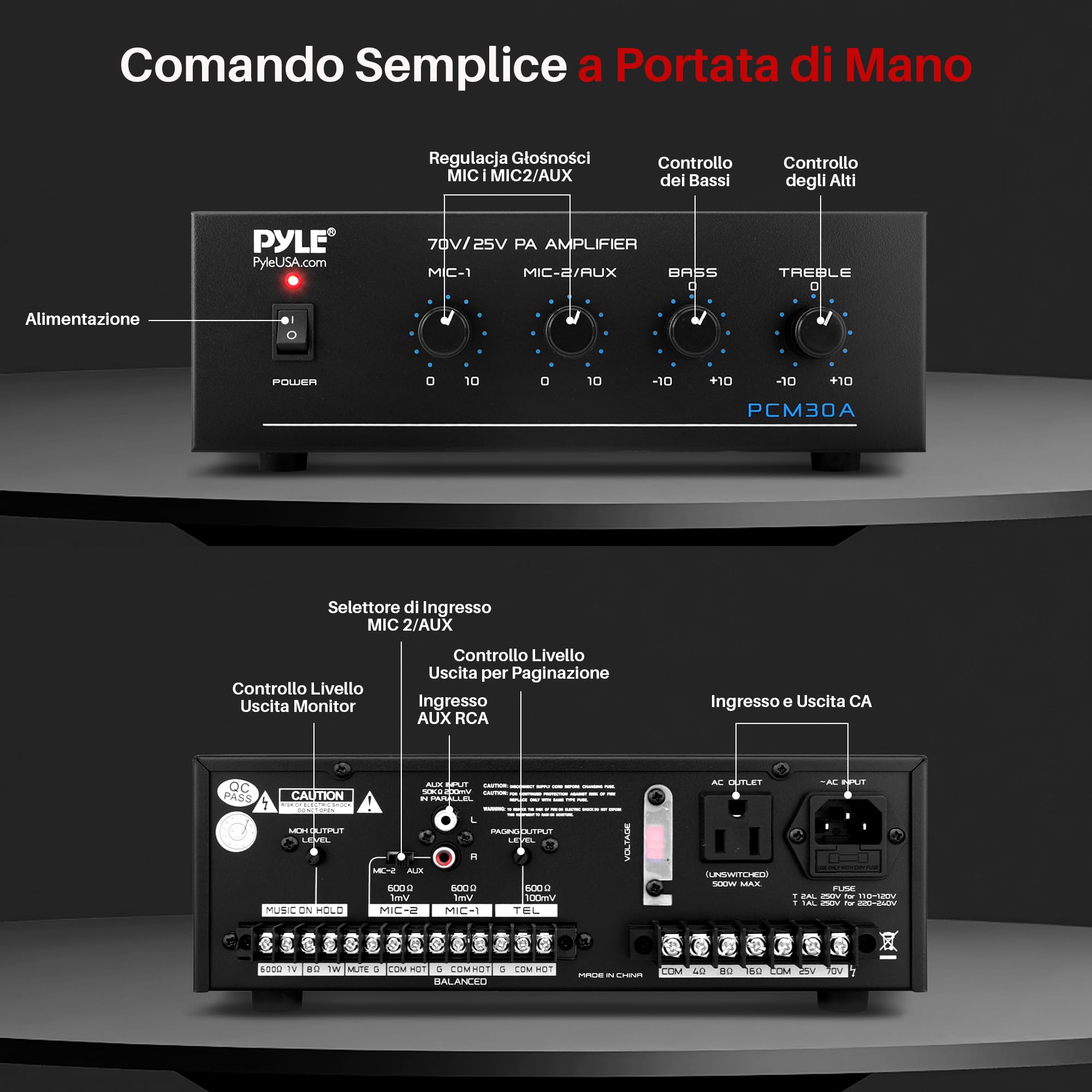 Pyle Amplificatore Karaoke Bluetooth Wireless da 500 Watt, Amplificatore Audio Stereo 4 Canali con AUX, Radio FM, USB e Microfono In, Potenza Picco, per Casa, Feste e Eventi