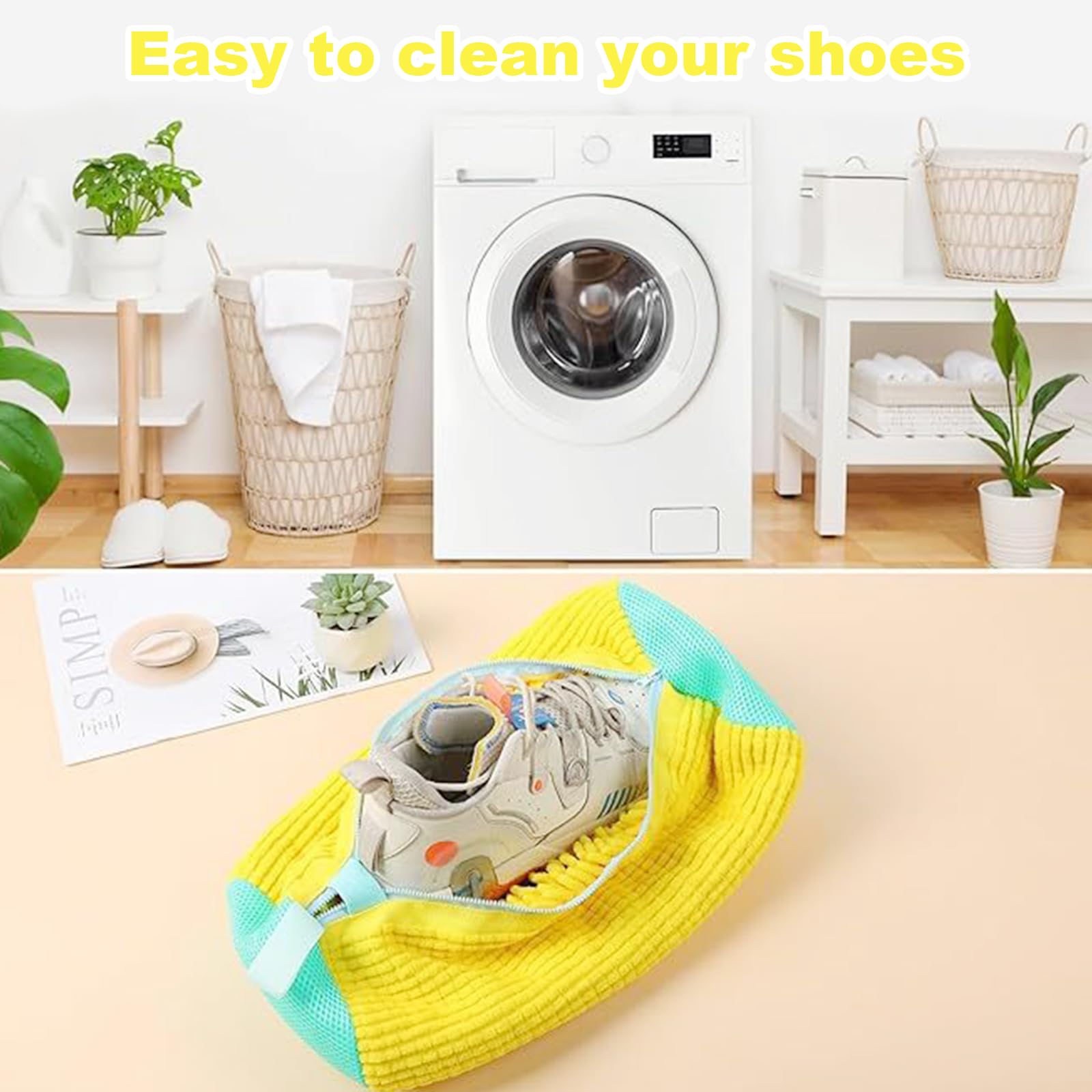 Elfinfi 2 Pezzi Sacchetti per Lavare Scarpe in Lavatrice, Riutilizzabile Sacchetto per Lavare Scarpe in Lavatrice con Pulizia Lanugine a 360°, Sacchetto Lavatrice Scarpe per Lavatrice, Asciugatrice