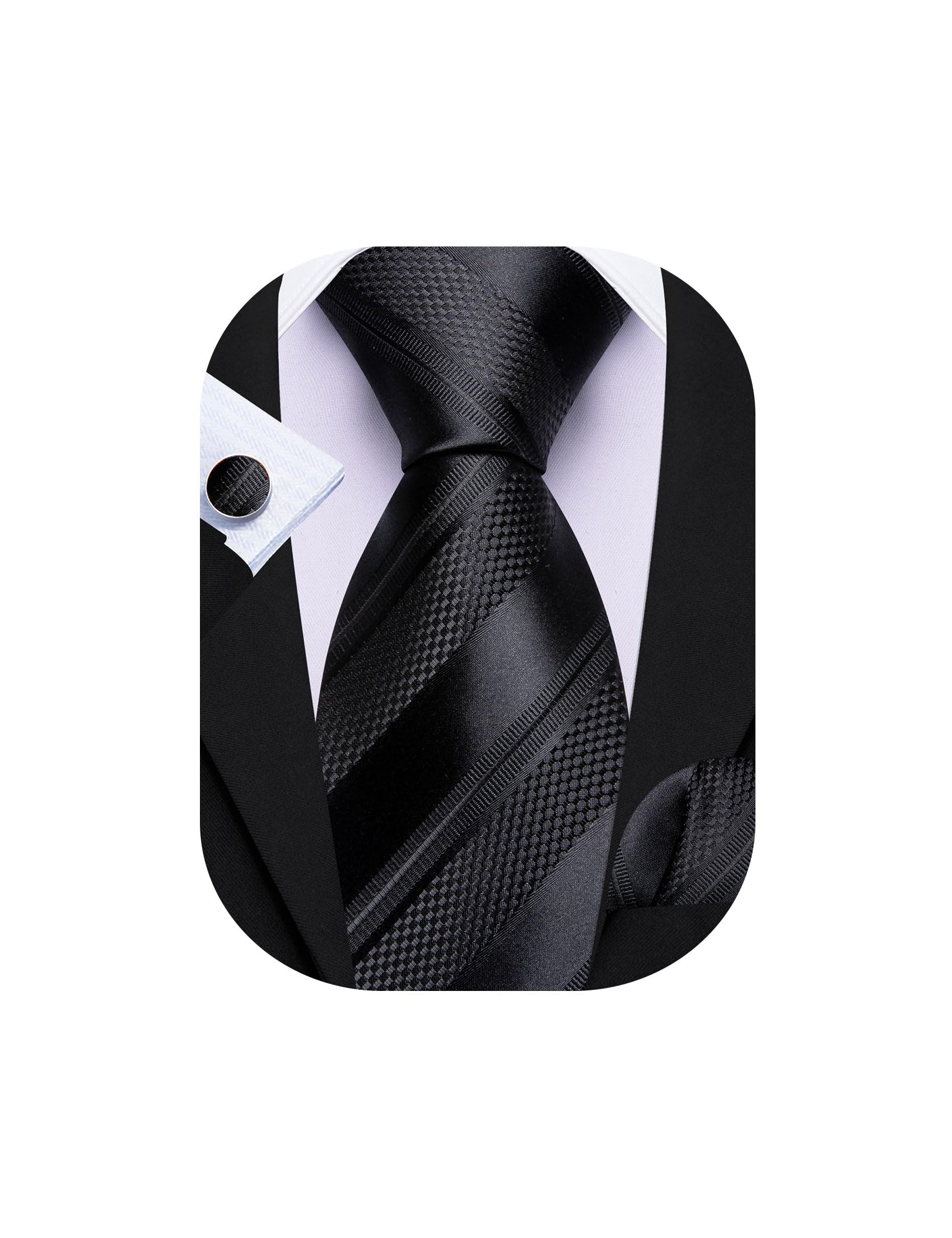 Barry.Wang Mens Tie Set Plaid Check Stripe Neckties Pocket Square Cufflinks | Woven Classic,Formal/Casual Men's Necktie,Luxury,Business,Wedding,Party,Prom,Graduation