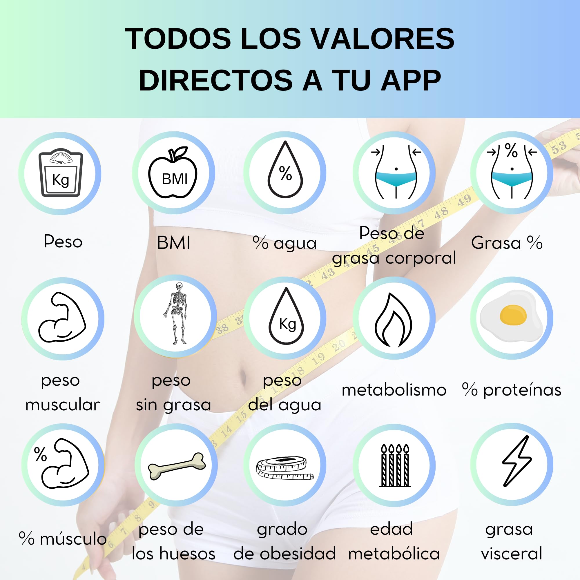 Báscula inteligente Bluetooth – Peso y% de grasa corporal – Análisis corporal completo en APP (IMC, músculo, agua, metabolismo) – Precisión profesional – Pantalla LED – Compatible móvil