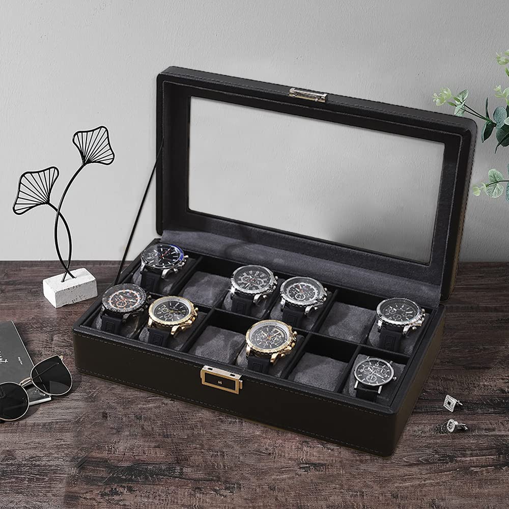 HomarketHomarket Watch Box for Men - Mens Watch Case w Glass Lid - Luxury Carbon Fiber Design Mens Watch Box - Watch Holder for Men w Metal Accents (12 Watch Slots)