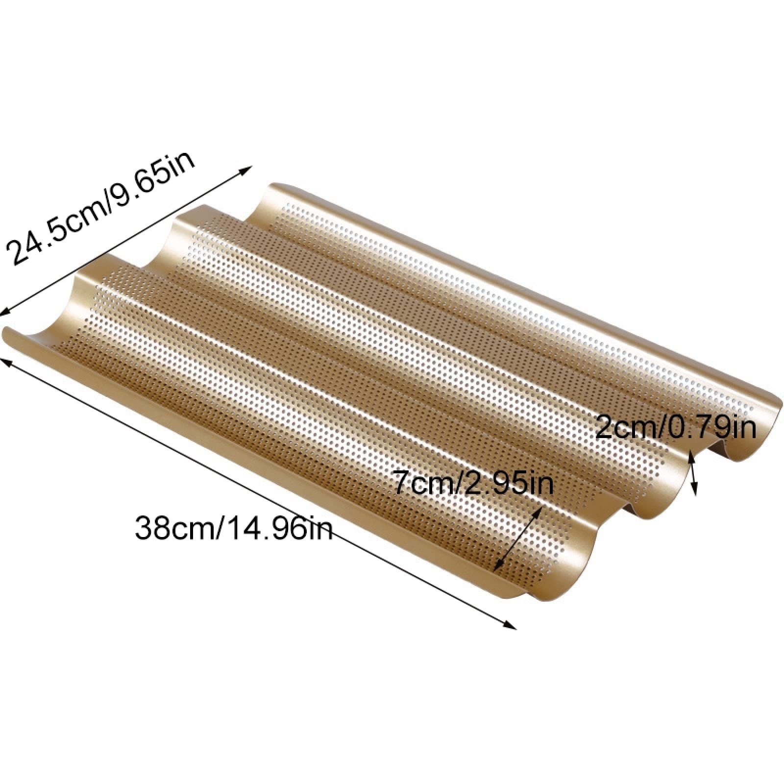 Bandeja de hornear de metal perforado de acero al carbono de 3 ranuras de onda de pan francés bandeja para hornear baguette molde molde de pan de bricolaje 3 piezas