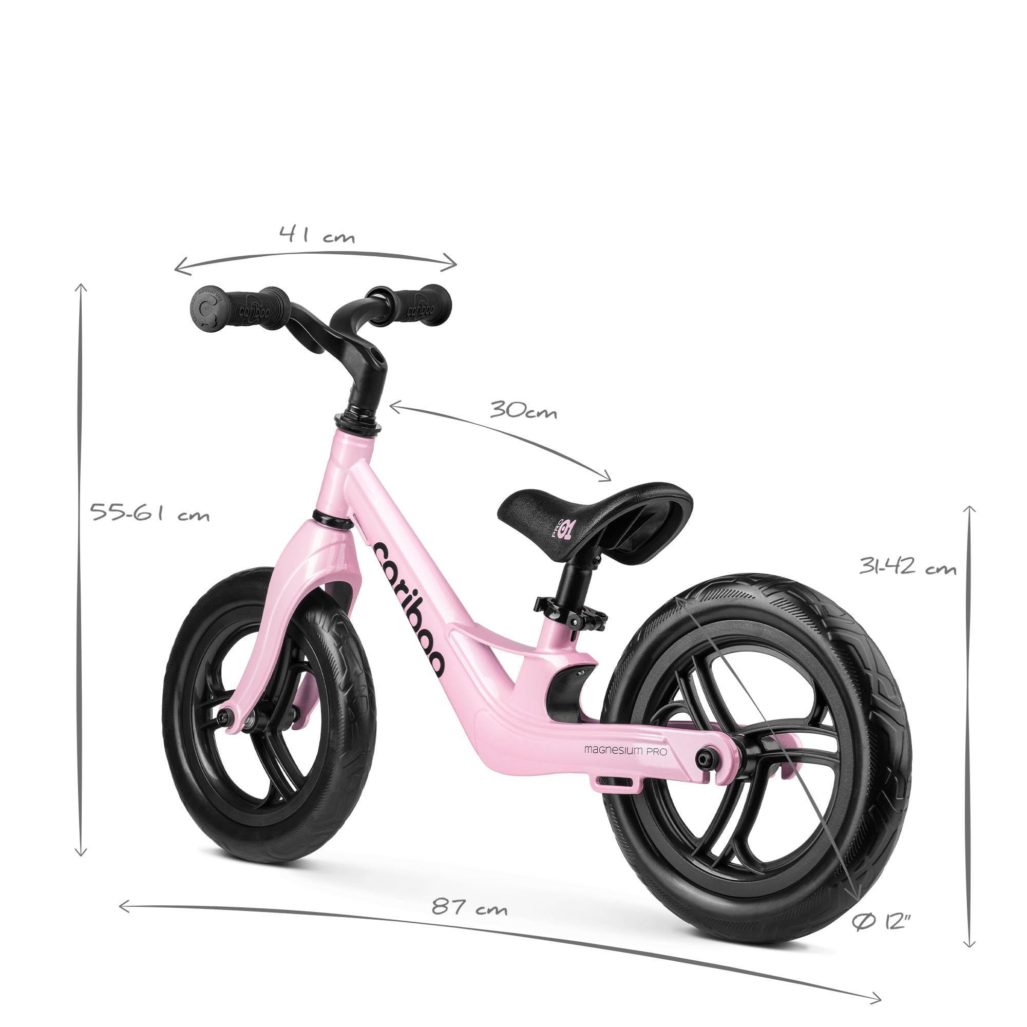 cariboo Magnesium Pro Bici Cross Country Senza Pedali per Bambini Balance Bike con Telaio in Magnesio Ruote 12 Pollici Manubrio e Sellino Regolabili per l’Equilibrio