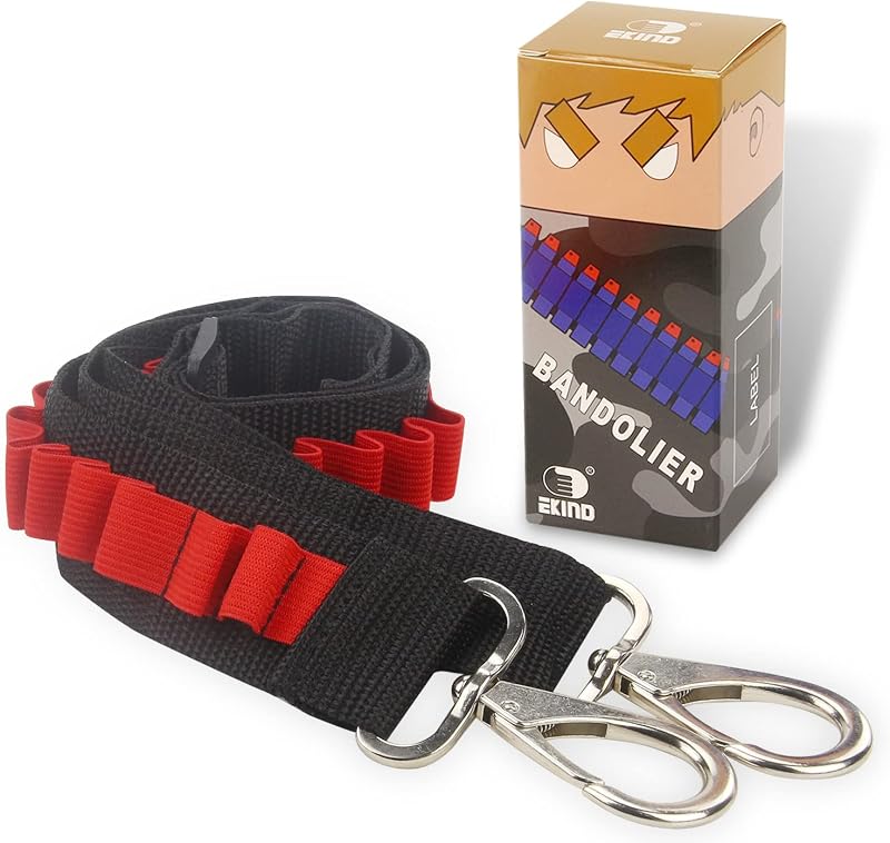 EKIND Toy Gun Bullet Shoulder Strap Darts Bandolier Kit Ammo Storage Holder Compatible for Nerf Elite Blasters (2 Point Tactical Shoulder Strap - Red)