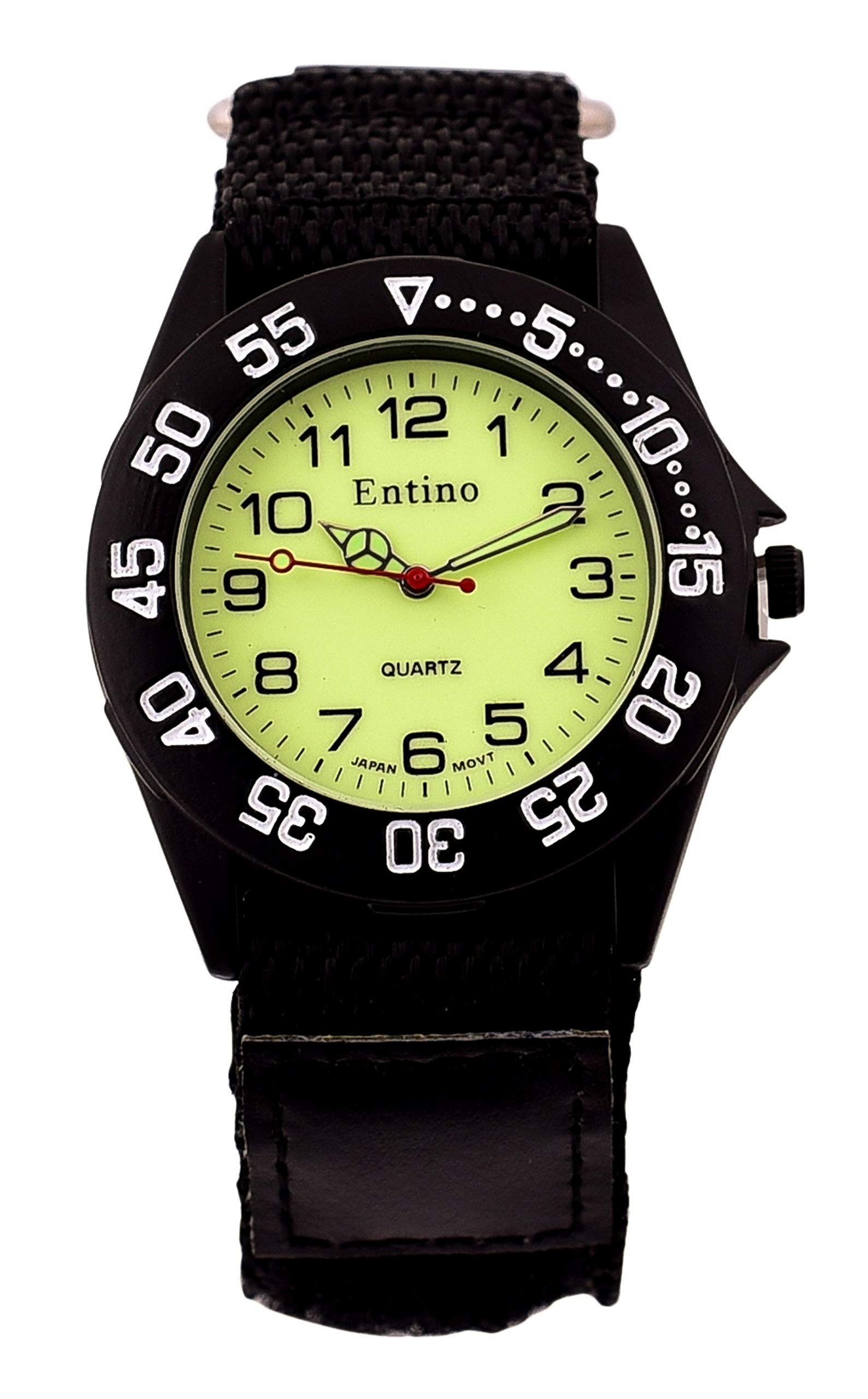 Entino Unisex Wrist Watch Luminous Face Hook and Loop Fastener Sports Analog Display Quartz Movement with Nylon Riptape Strap E-NTS