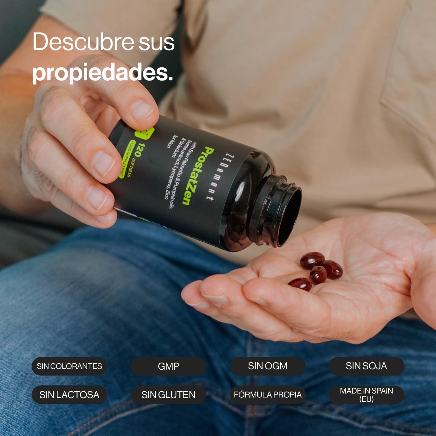 ProstatZen con Aceites de Saw Palmetto y Calabaza, Extracto de Ortiga, Licopeno, Zinc y Selenio - Fórmula en Sinergia para la Salud Masculina - 120 Cápsulas Blandas - Zenement