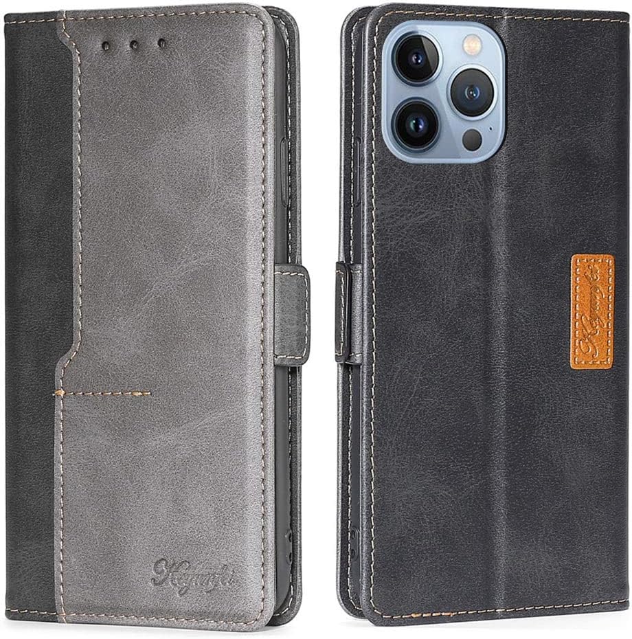 Wallet Folio Case for Sharp AQOUS AIR, Premium PU Leather Slim Fit Cover for AQOUS AIR, 2 Card Slots, Friendly Fit, Black & Gray