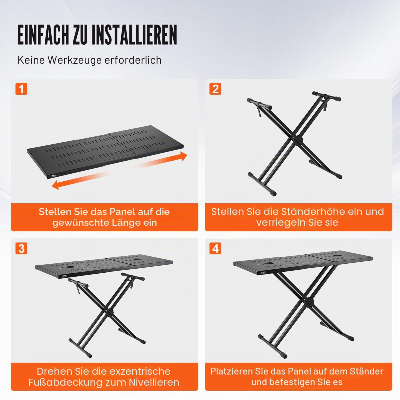 VEVOR DJ-Tischständer, (32"-43") x 18" tragbarer DJ-Laptop- und Controller-Ständer, leichter DJ-Schreibtisch, DJ-Pult, höhenverstellbarer DJ-Ständer, faltbarer Double-X-Keyboardständer und Tischplatte