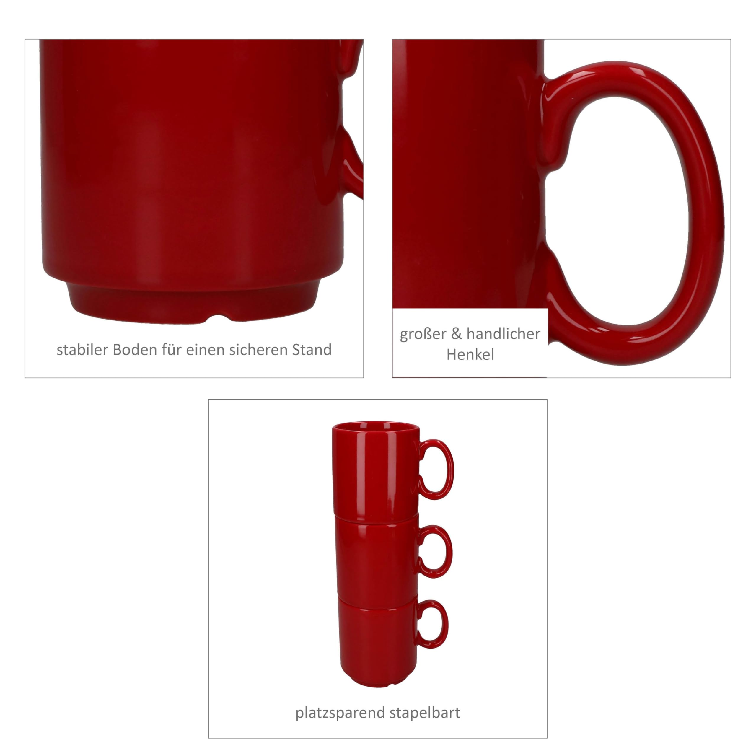 MamboCat Event 120er Set Kaffeebecher I 250 ml I rote Porzellan-Becher mit Henkel 120 Personen I stapelbare Tassen für Heißgetränke wie Tee, Kakao, Latte Macchiato&Co I schickes Kaffee-Geschirr