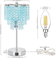 Vista 2 de Lámpara de mesa de cristal con control táctil, lámparas de mesita de noche con doble USB para dormitorio, lámpara de mesita de noche regulable de 3