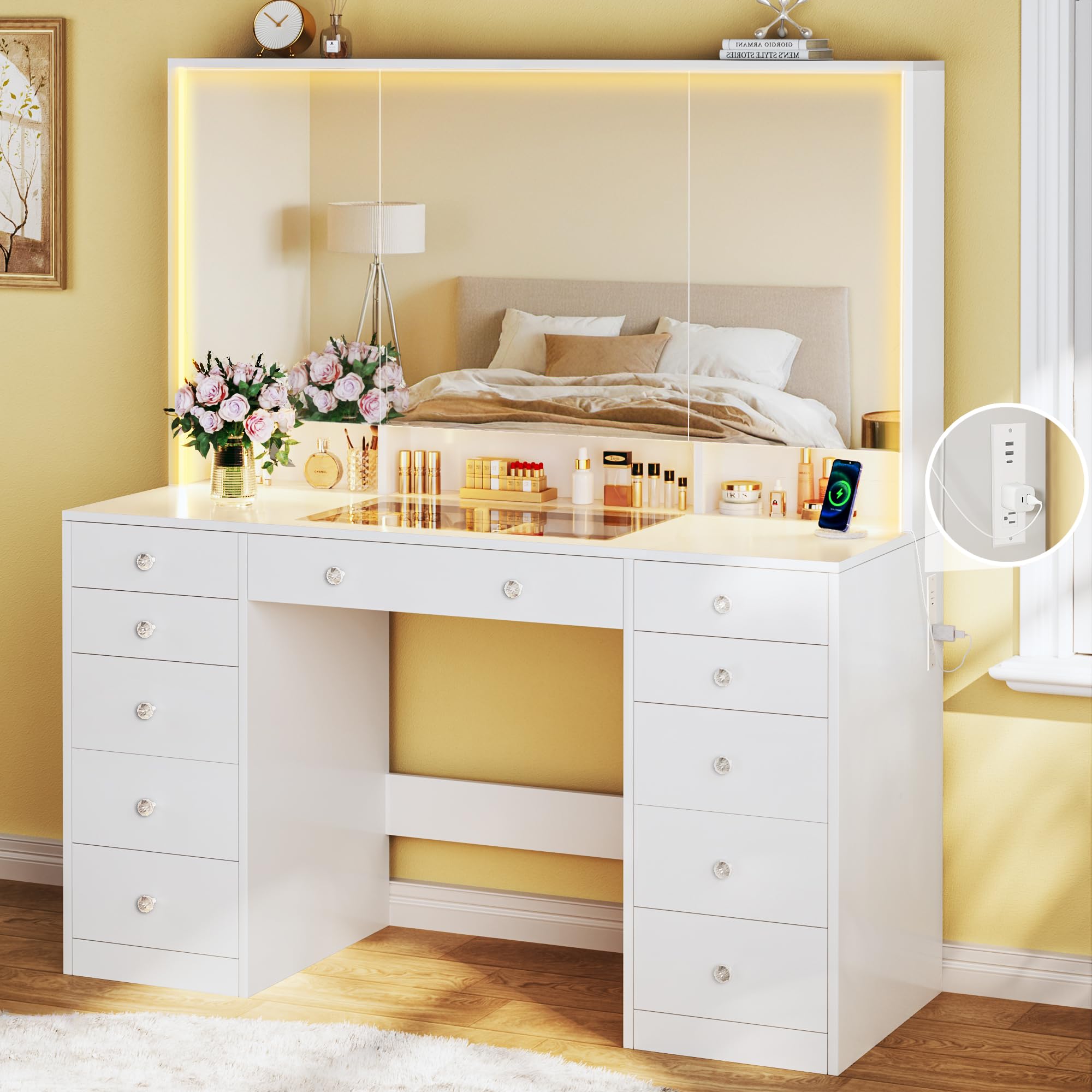 Amazon.com: HUAHUU Vanity Desk with Mirror and Lights, 50