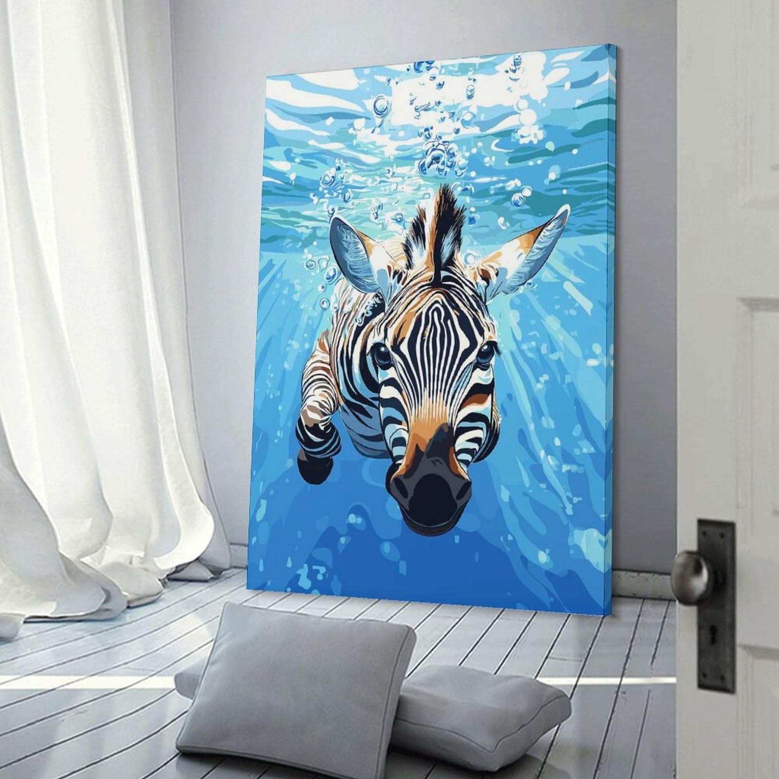 Junmoney Frame-Style-19 Zebra Underwater Canvas Wall Decor, 08X12inch(20X30cm), For Wall Displays, Bedrooms Or Room Updates, Wall Decor Suited To Curated Displays