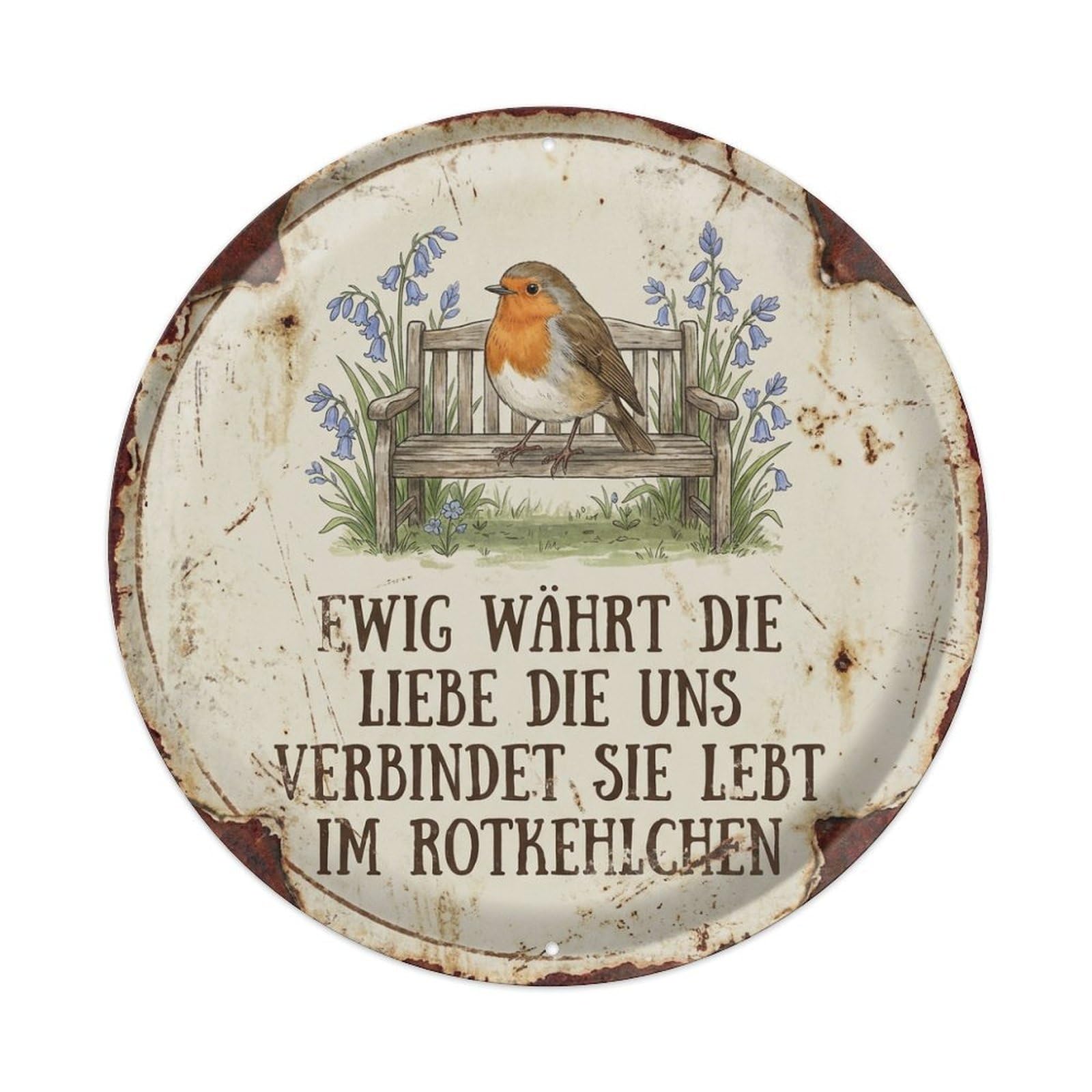 Yrnq Vintage Style Robin Bird Garden Quote Ewig Vintage Metal Tin Sign Plaque Wall Decor For Cafe, Club, Garden Round Metal Poster 8X8inch