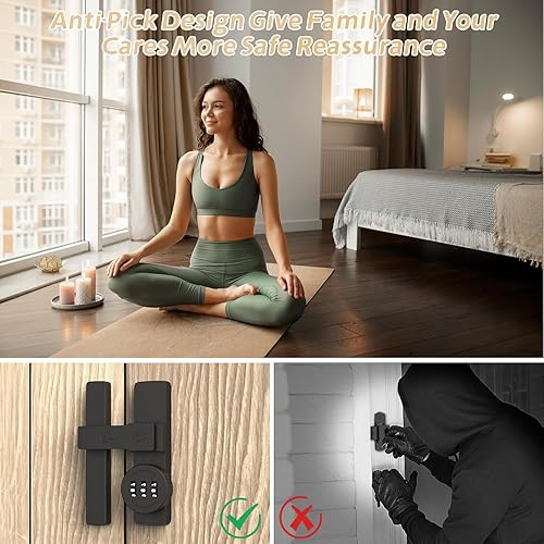 Miniatura 6 de Cerradura de puerta de granero, aleación de zinc resistente, alta seguridad y fácil instalación, cerradura de pestillo abatible de 3 dígitos,