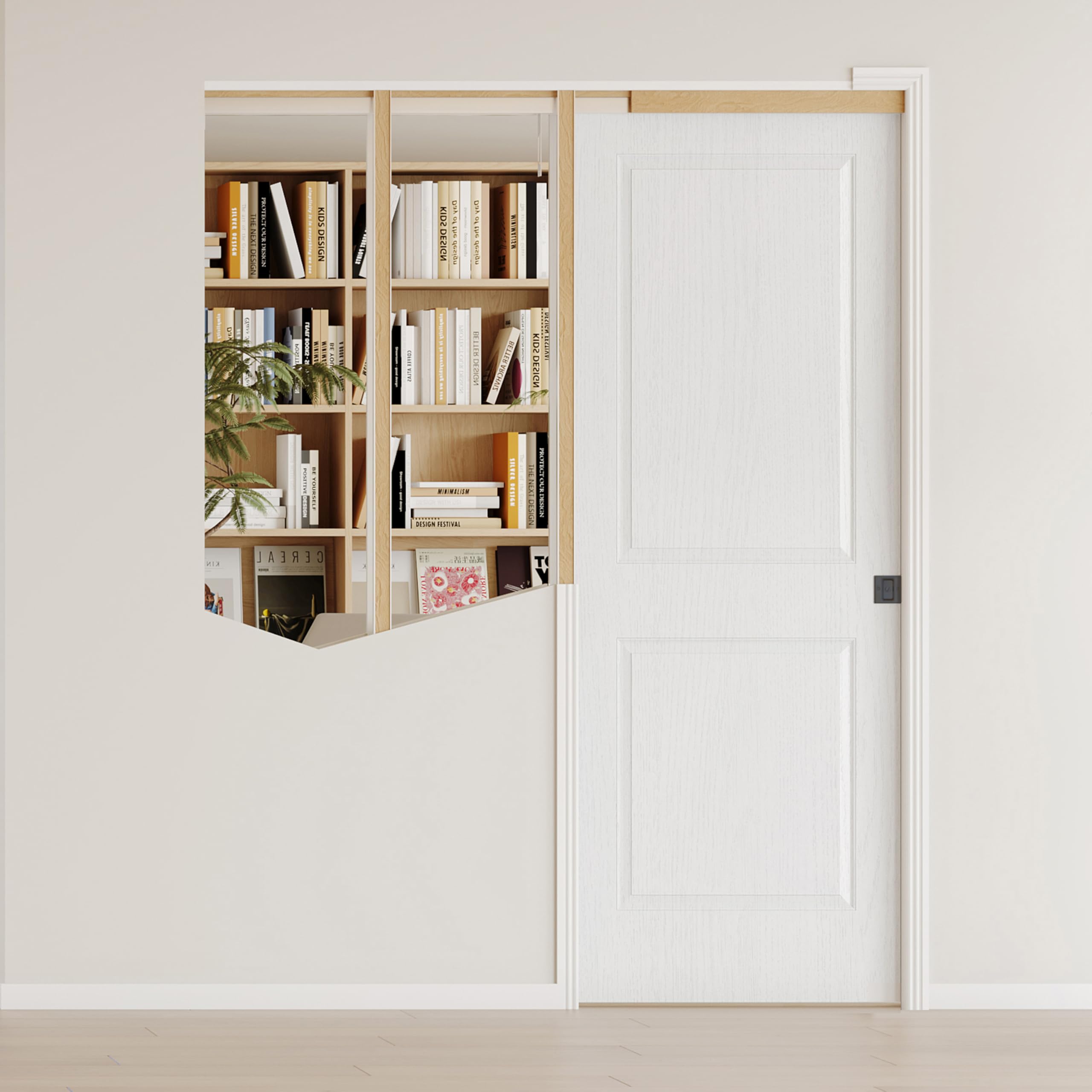 28" x 80" Sliding Pocket Interior Door, 2-Panel Hollow Core Pantry Door with Frame and Hardware Kit, Lightweight Closet Door, Waterproof PVC Surface, Easy to Install