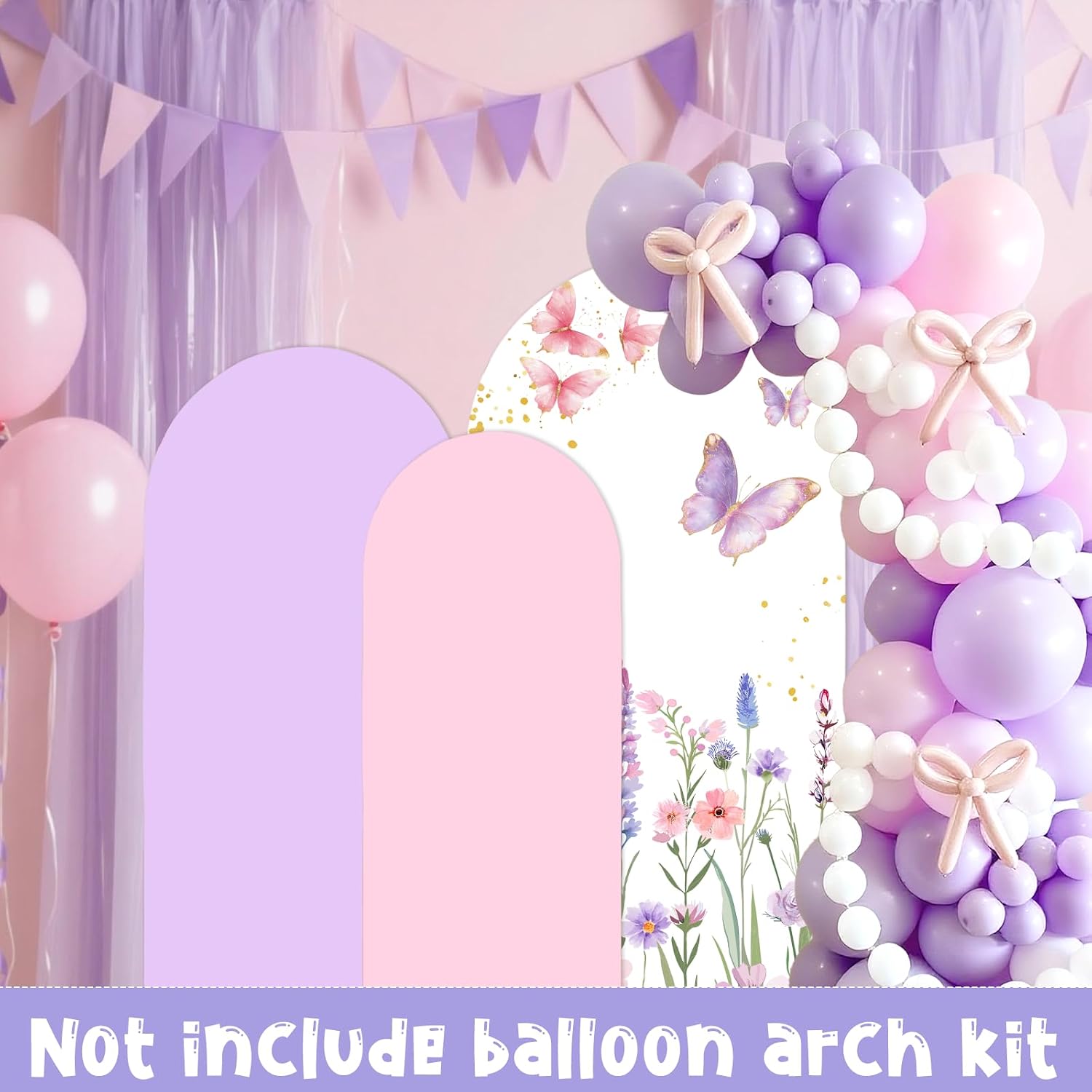 Purple Butterfly Arch Backdrop Covers Set of 3, Floral Stretchy Arch Backdrop Stand Cover, Garden Photography Background Arch Stand Cover for Baby Shower Birthday Wedding Decor image 2