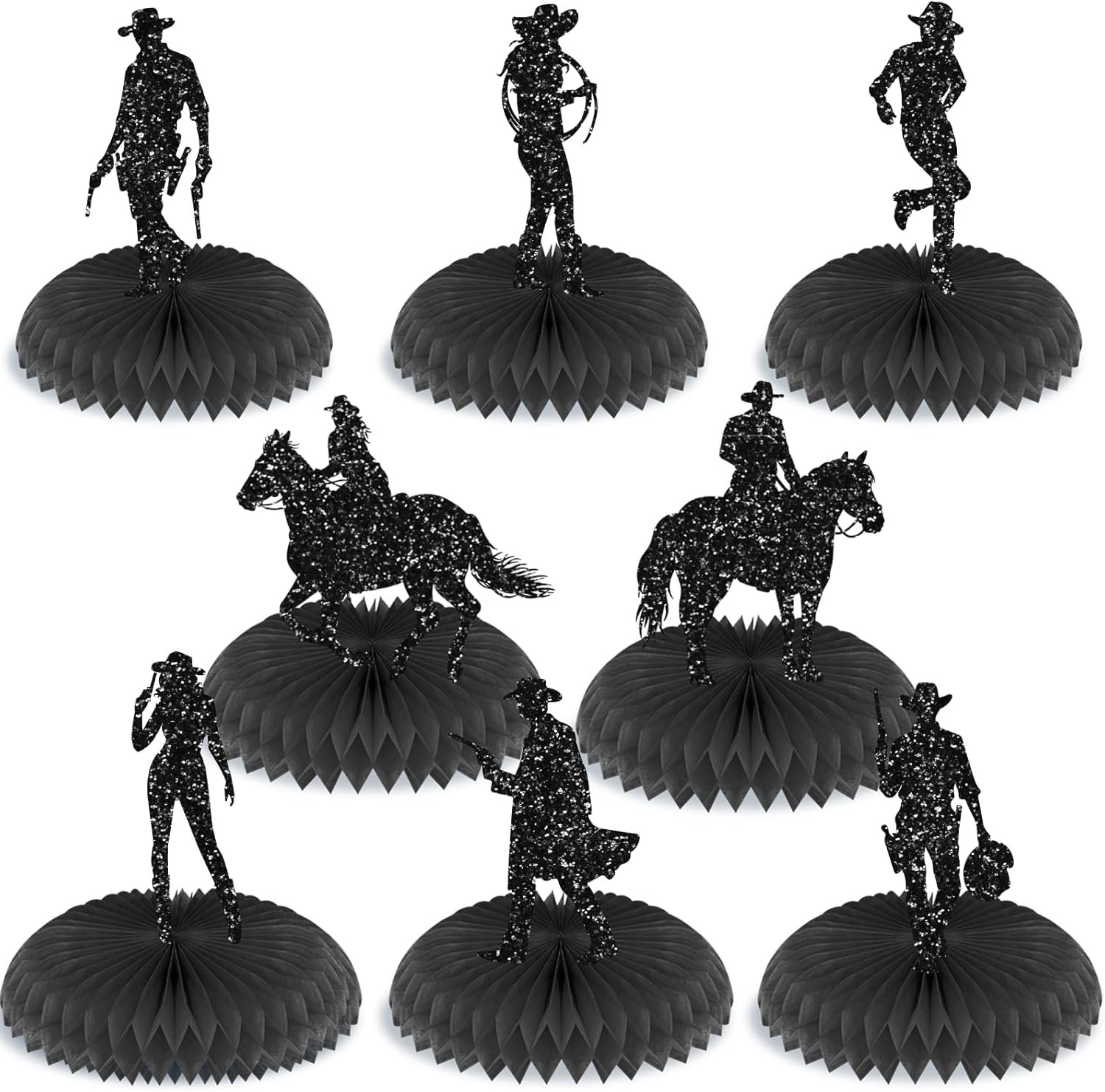 8Pcs Cowboy Silhouettes Honeycomb Centerpieces Cowboy Cutouts Western Theme Party Decorations Black Wild West Table Decor for Women Men The West Cow Boys Girls Cowgirl Rodeo Birthday Baby Shower