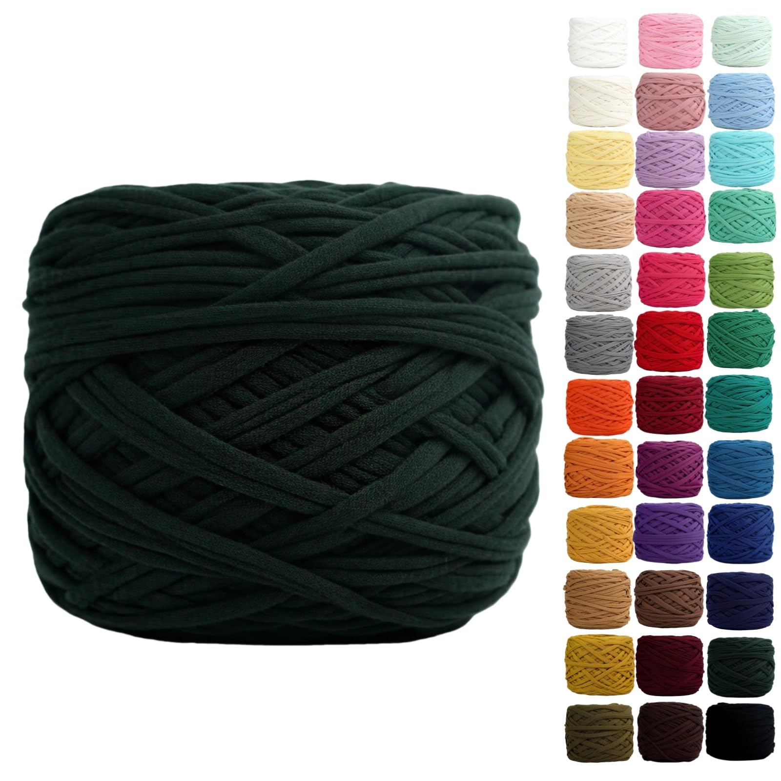 Binwat T Shirt Yarn for Crocheting 150m Elastic Ribbon Yarn Thick Crochet Fabric Yarn, Knitting T-Shirt Yarn for Crochet Bag/Blanket/Basket, DIY Crafts Projects, Home Decor (Dark Green)