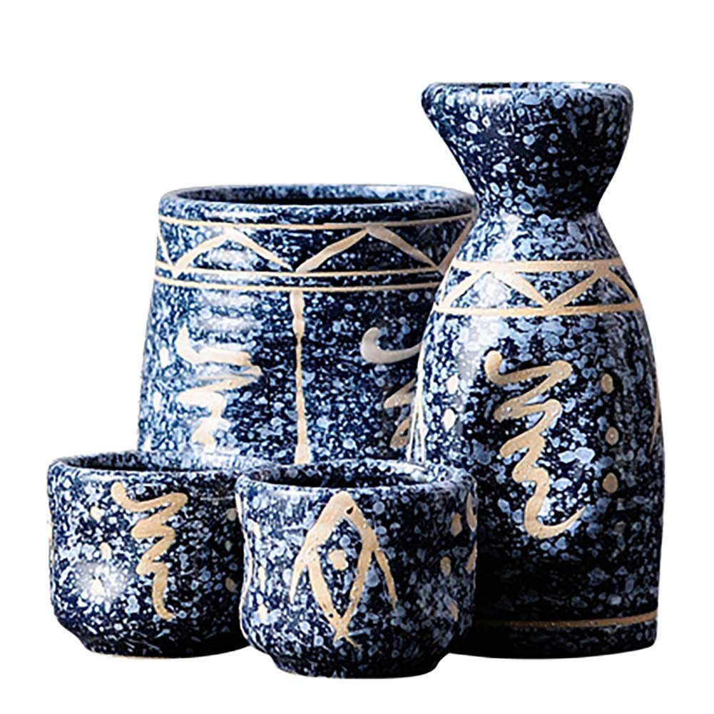 Sake Set Japanse Sake Pot Set, 1 Wijnpot 4 Kops Wijnset Vintage Keramiek, B, Praktisch